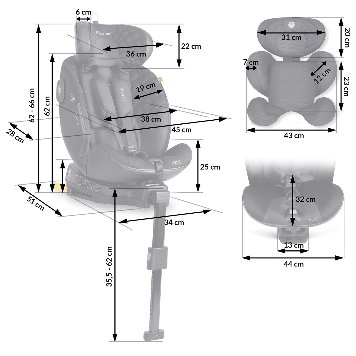 Nukido Aero Line juoda 0-36 kg ISOFIX automobilio sėdynė