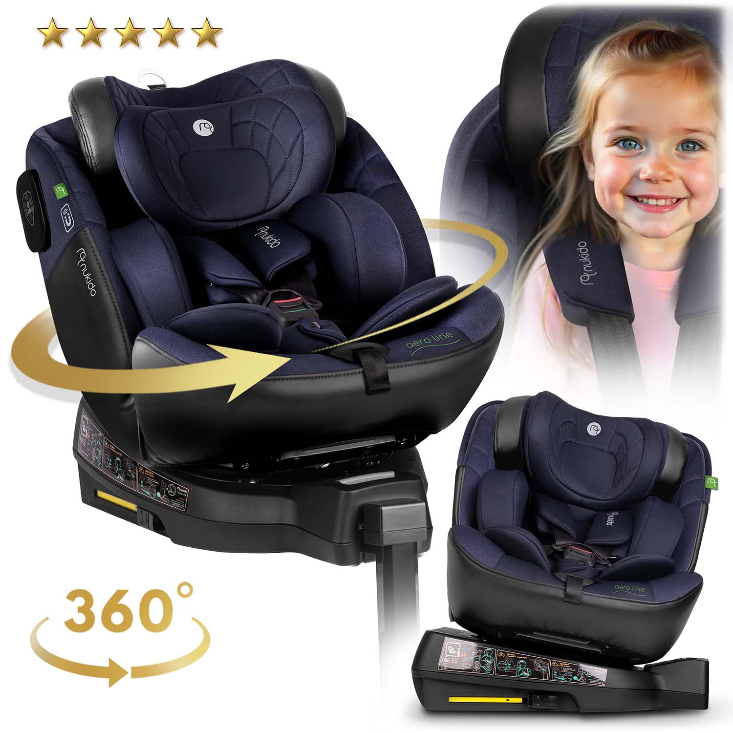 Nukido Aero Line juoda granatinė 0-36 kg ISOFIX automobilio sėdynė