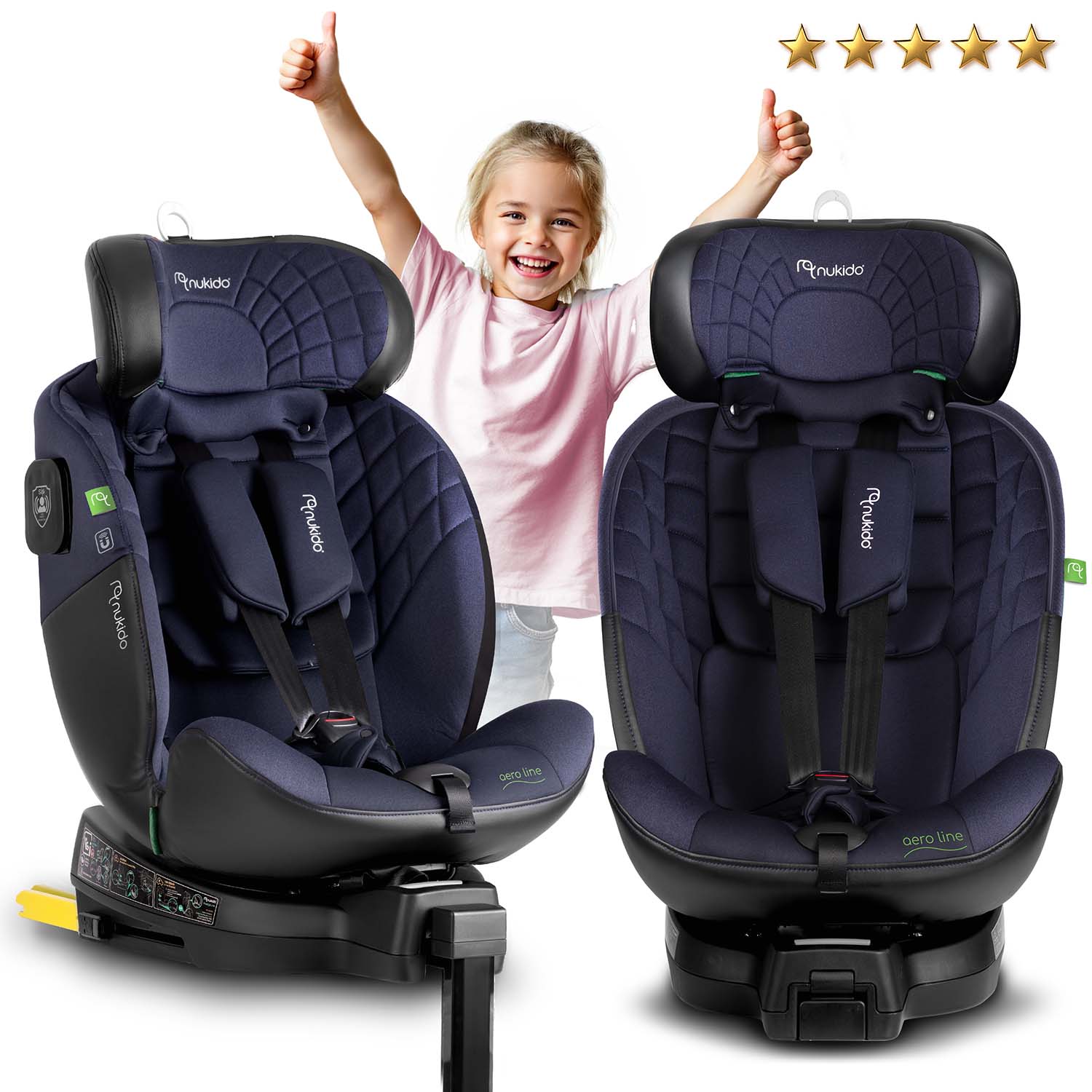 Nukido Aero Line juoda granatinė 0-36 kg ISOFIX automobilio sėdynė