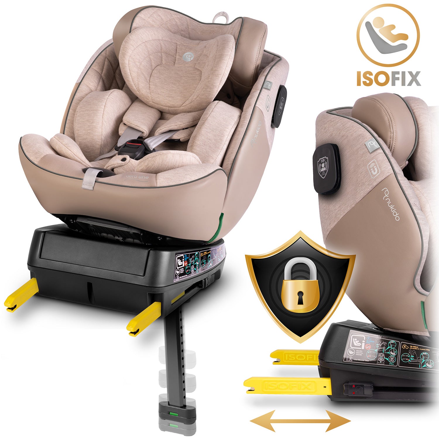Nukido Aero Line bežo spalvos 0-36 kg ISOFIX automobilio sėdynė