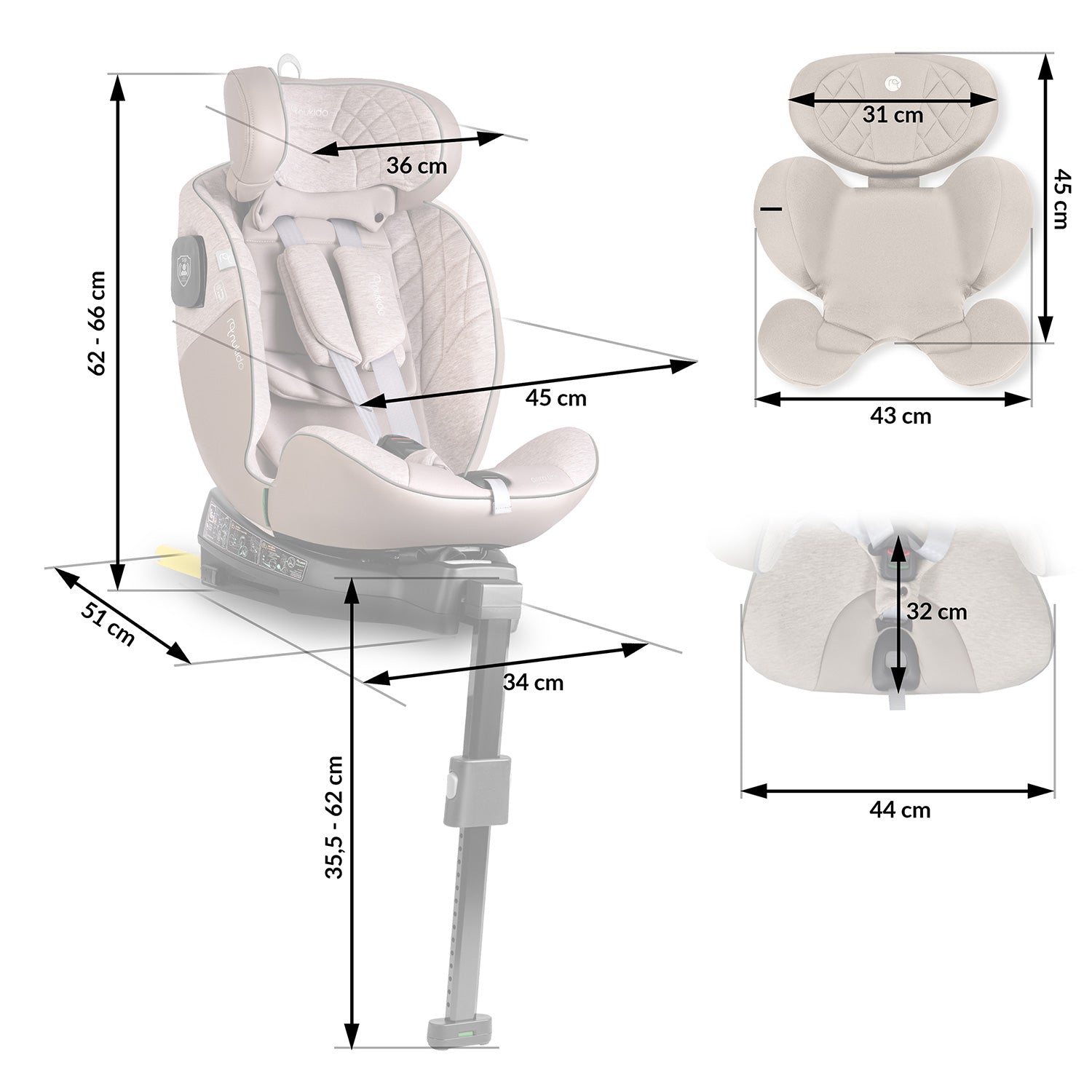 Nukido Aero Line bežo spalvos 0-36 kg ISOFIX automobilio sėdynė