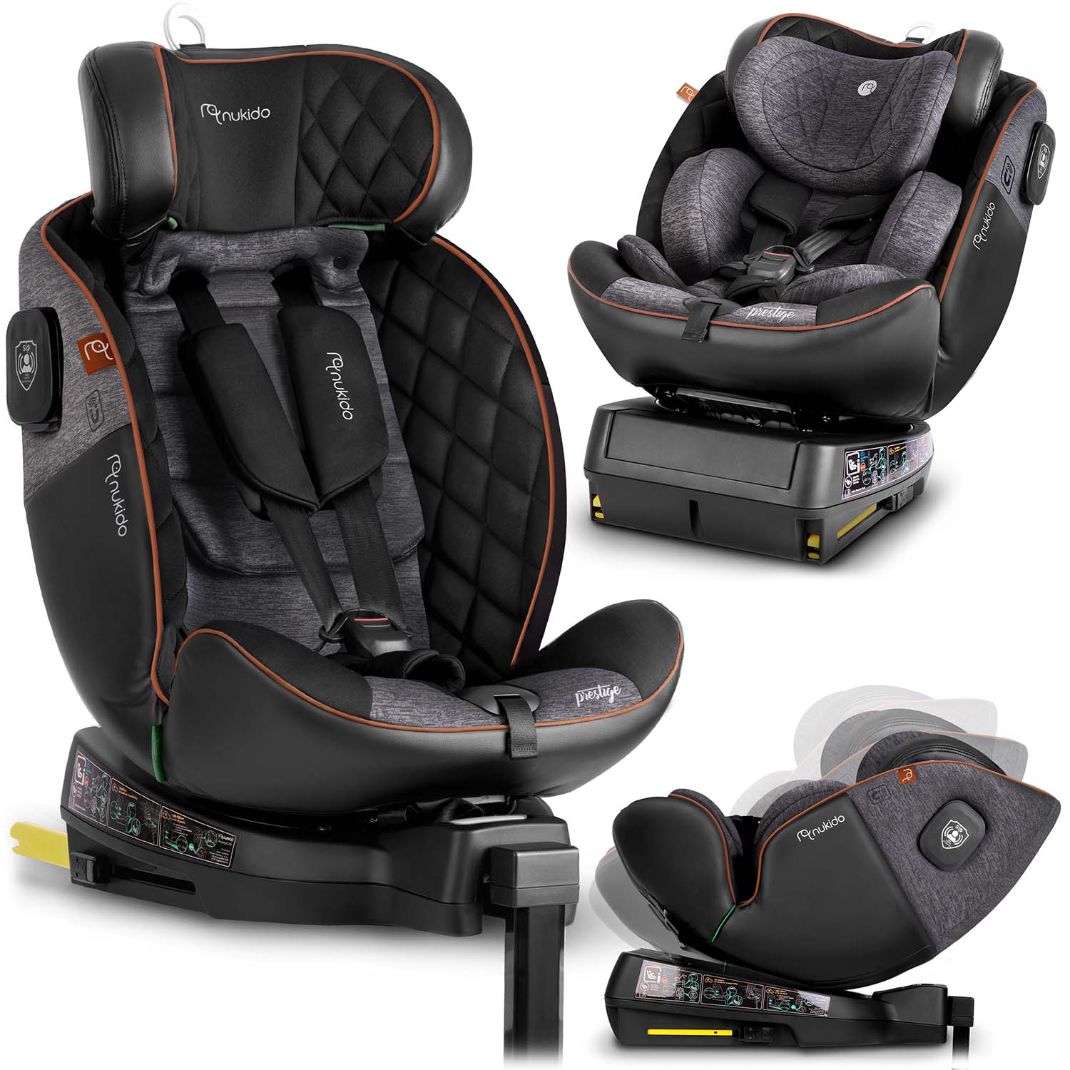 Nukido Prestige Line automobilių kėdė juodai pilka 0-36 kg ISOFIX