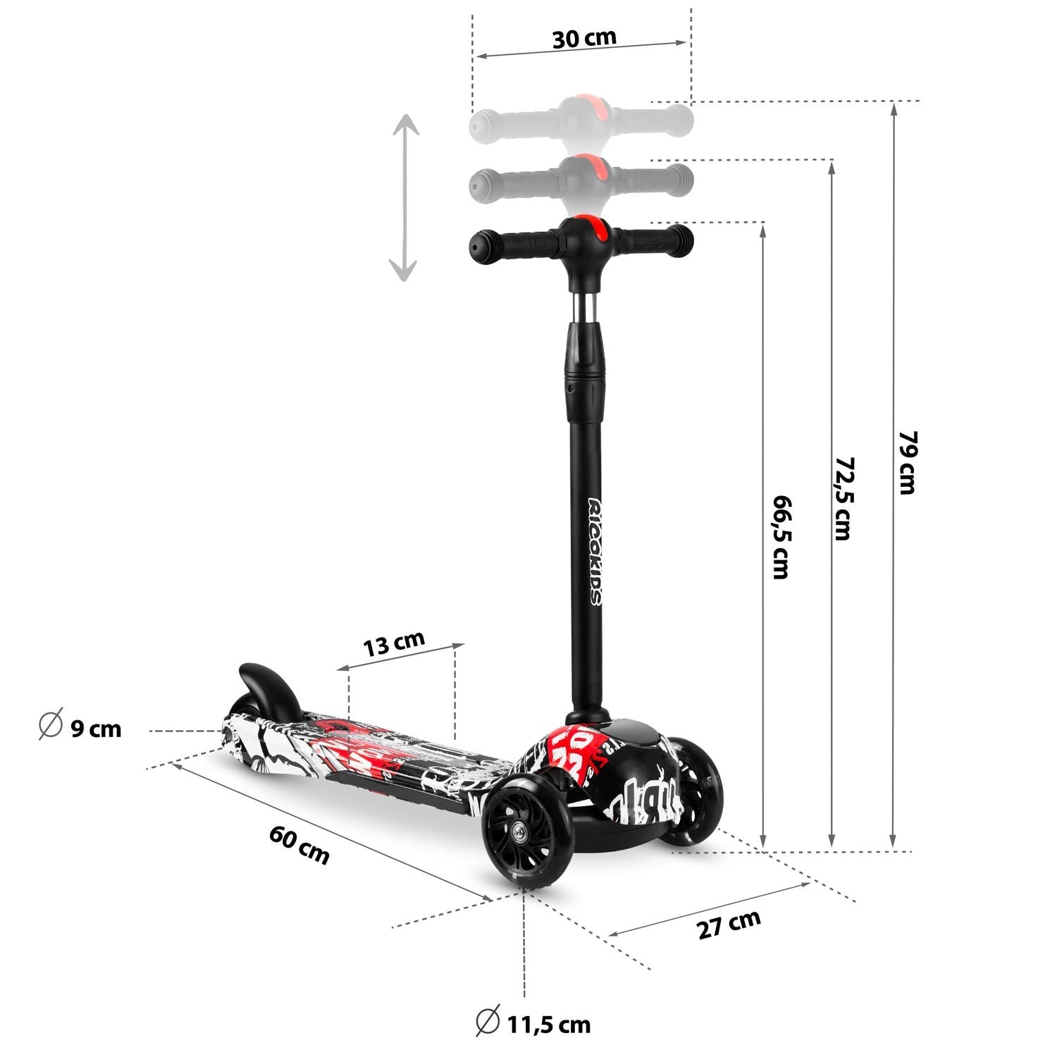 Ricokids Piko - juoda ir balta raudonos spalvos