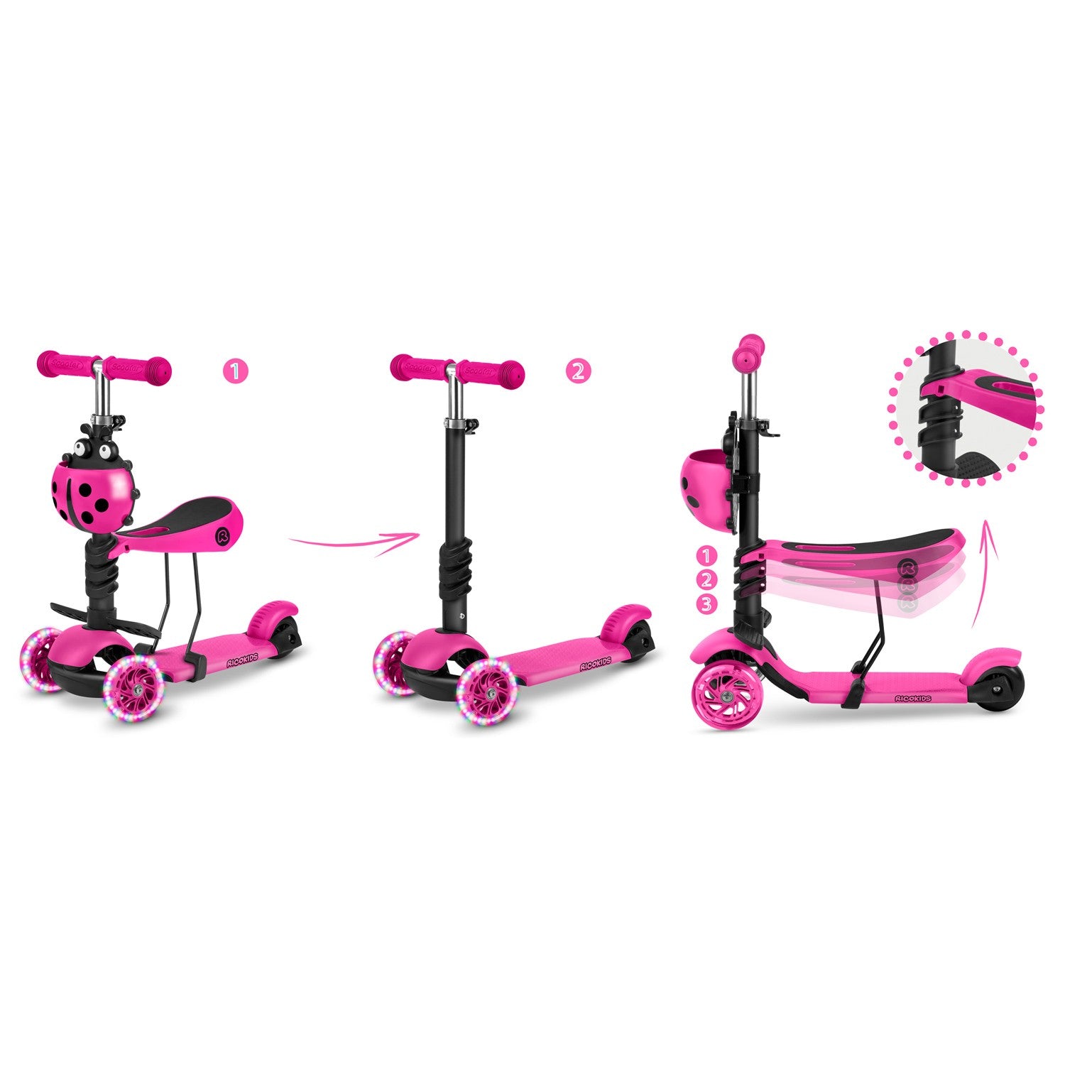 "Ricokids Buggy" - rožinis, triju ratų