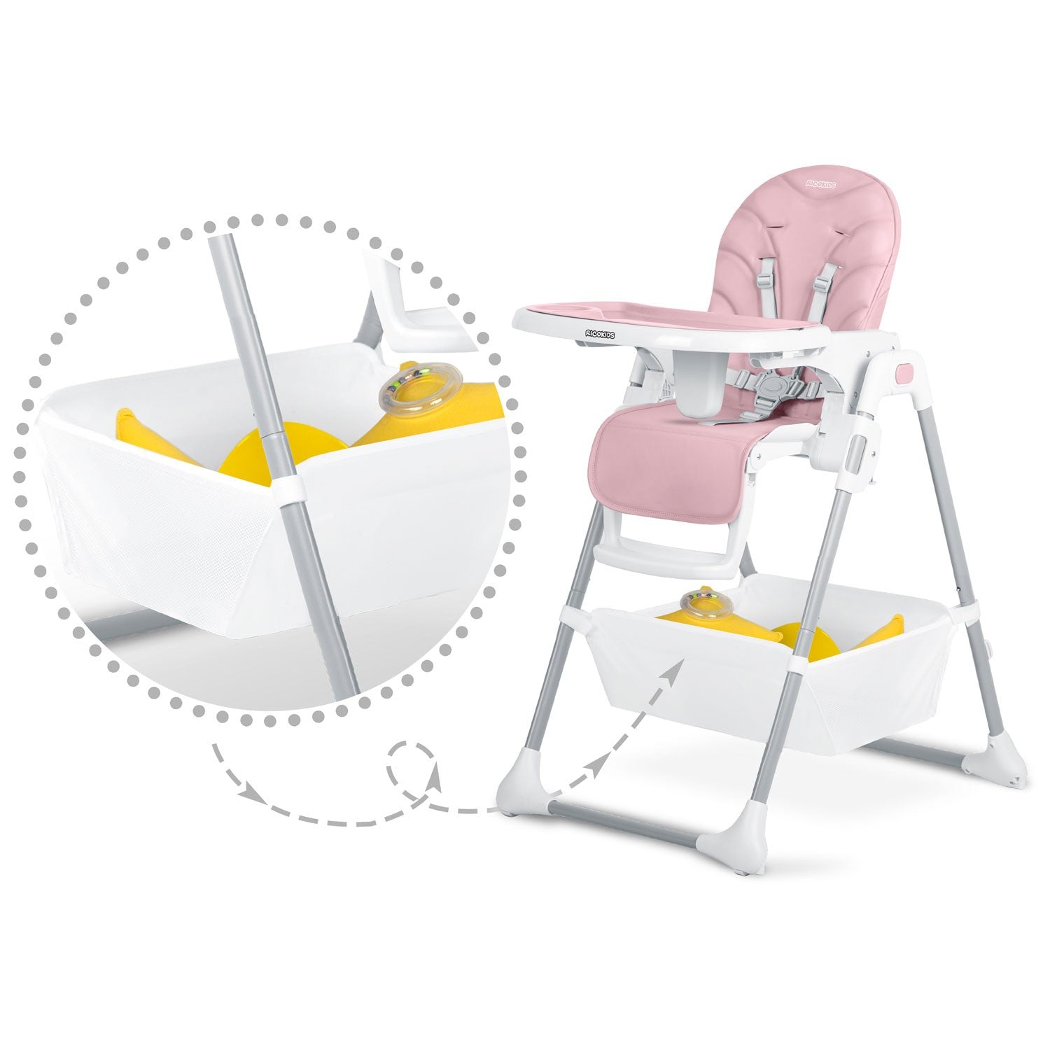 Ricokids Tulo rožinė maitinimo kėdė