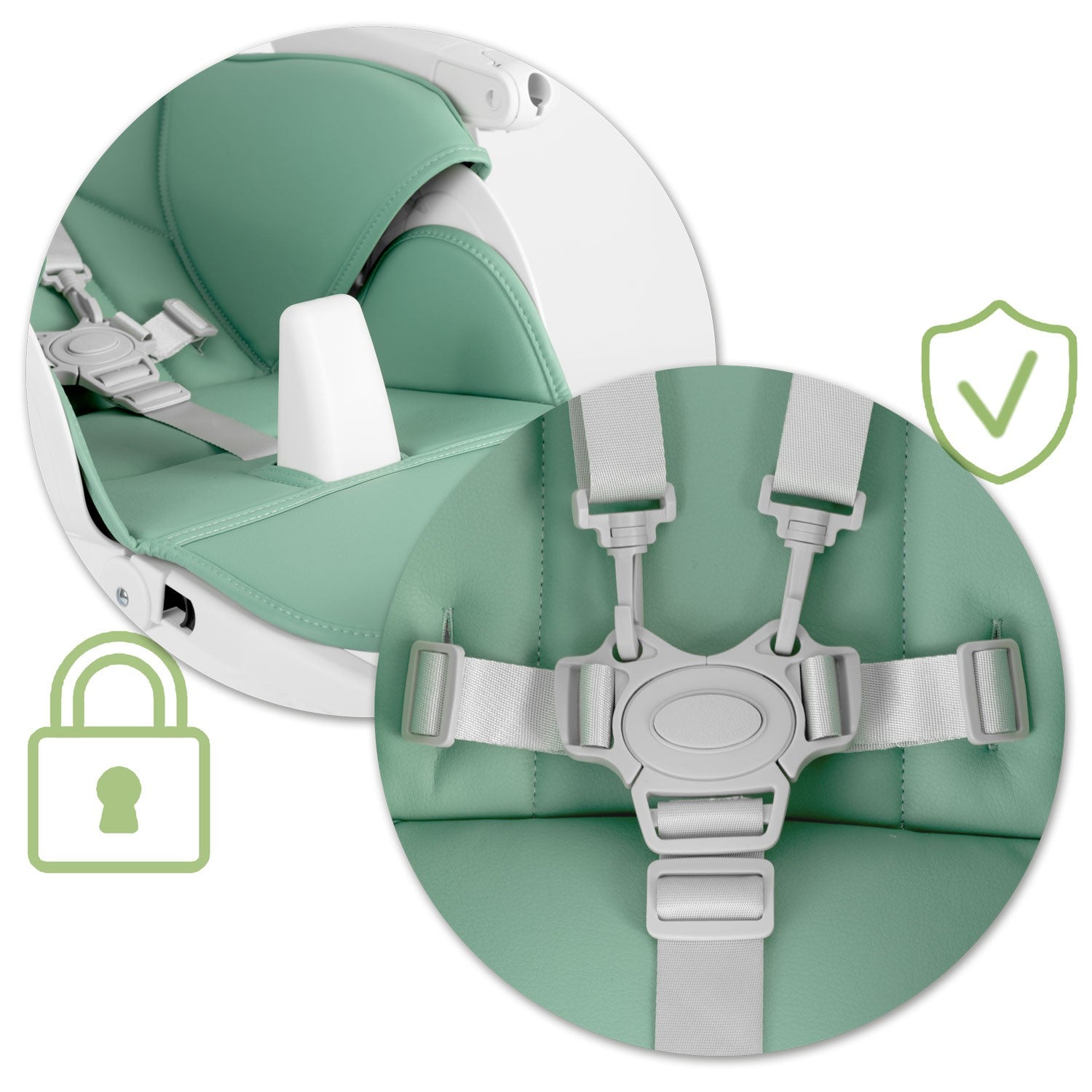 Maitinimo kėdė su staline, Belo žalia spalvos lovelė