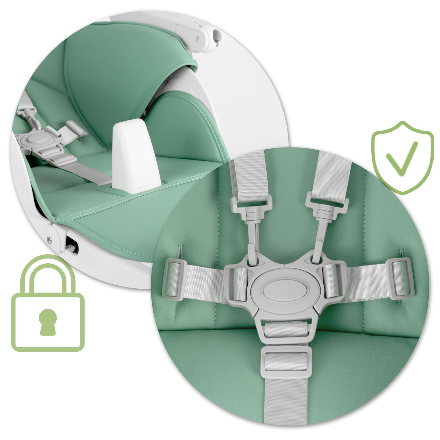 Maitinamoji kėdė su stale, Belo žalia spalva + žaislų lazdelė