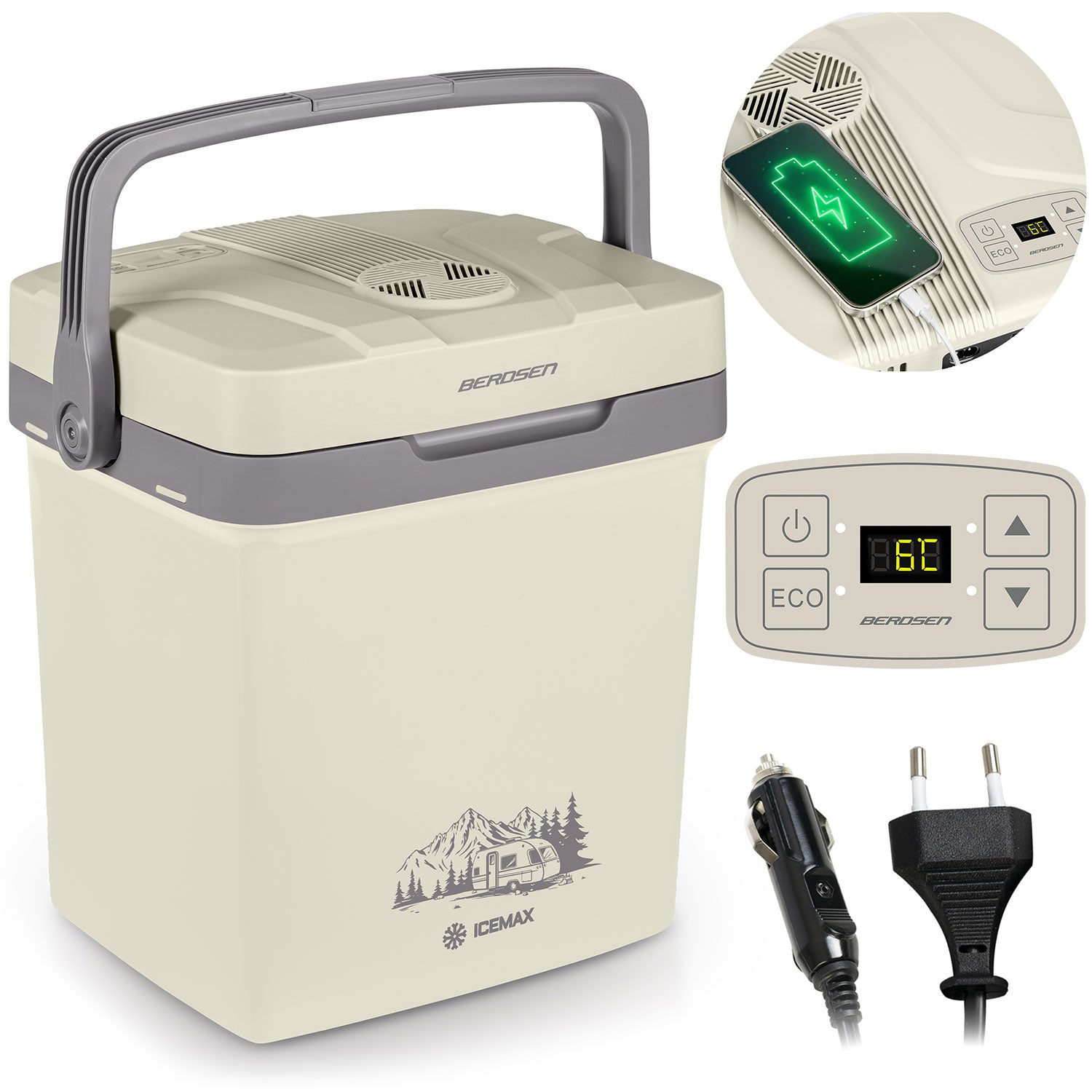 Berdsen Icemax 26 litrų šaldytuvas ECO režimas - kreminis