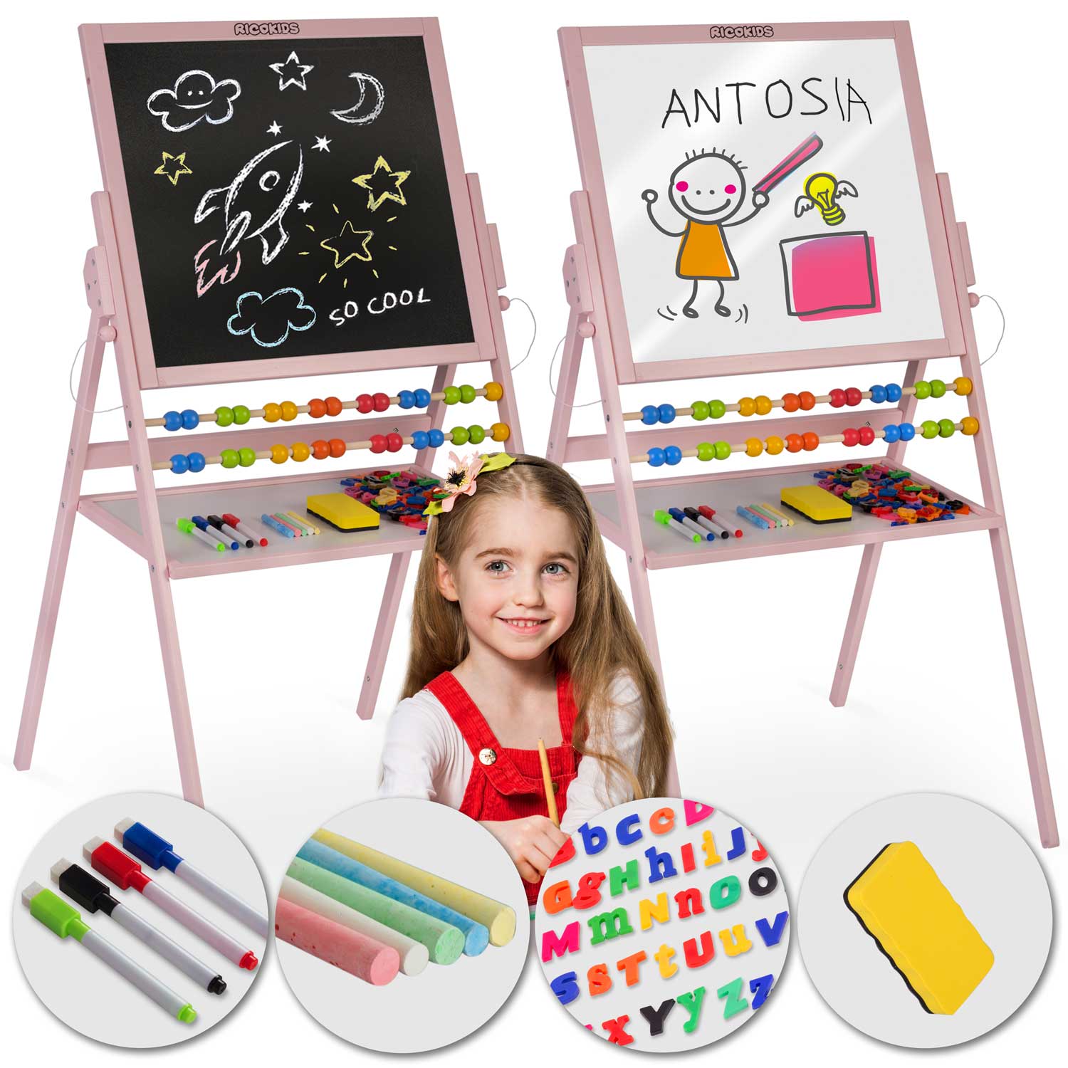 Magnetinė kreidinio ritinio plokštė Ricokids - rožinė
