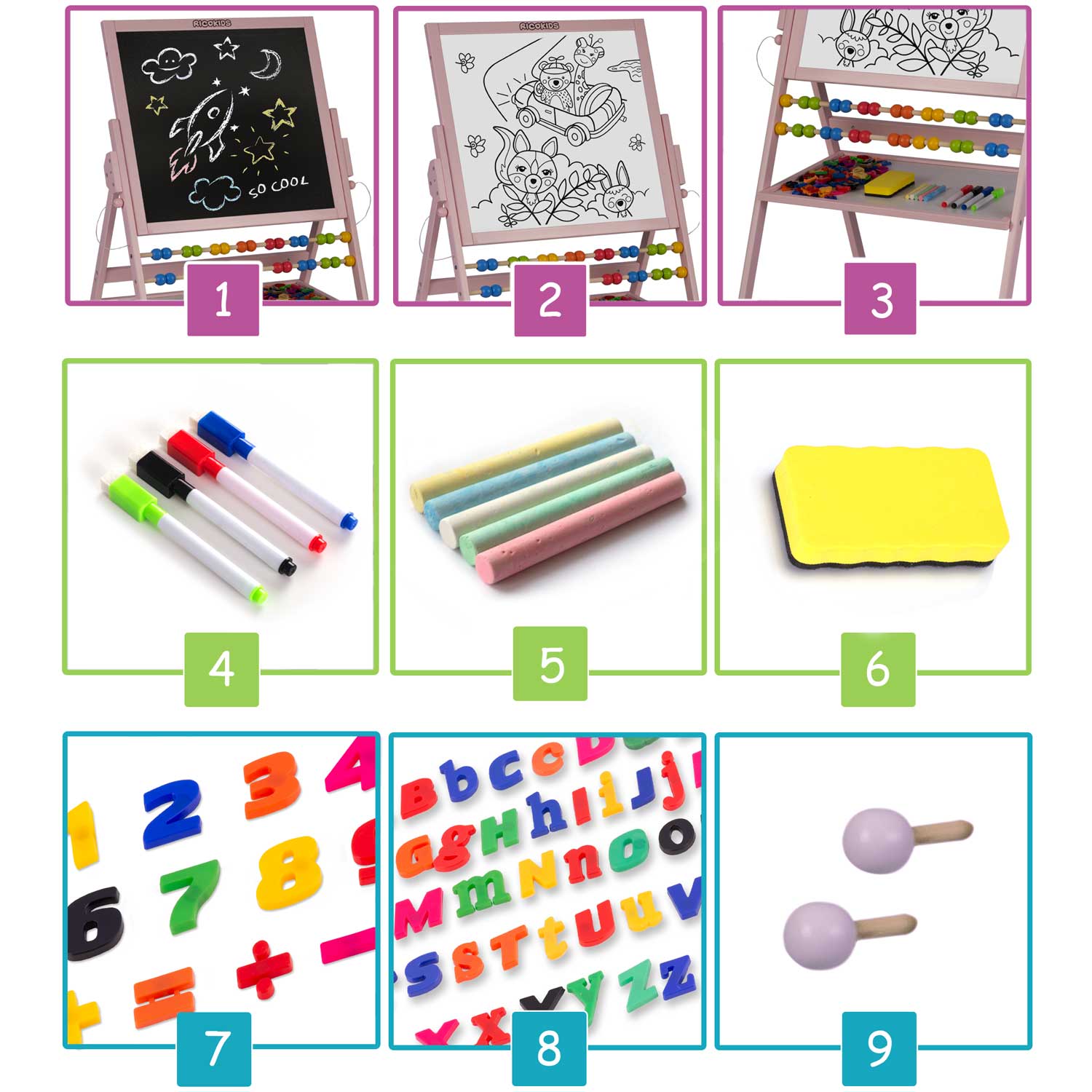 Magnetinė kreidinio ritinio plokštė Ricokids - rožinė