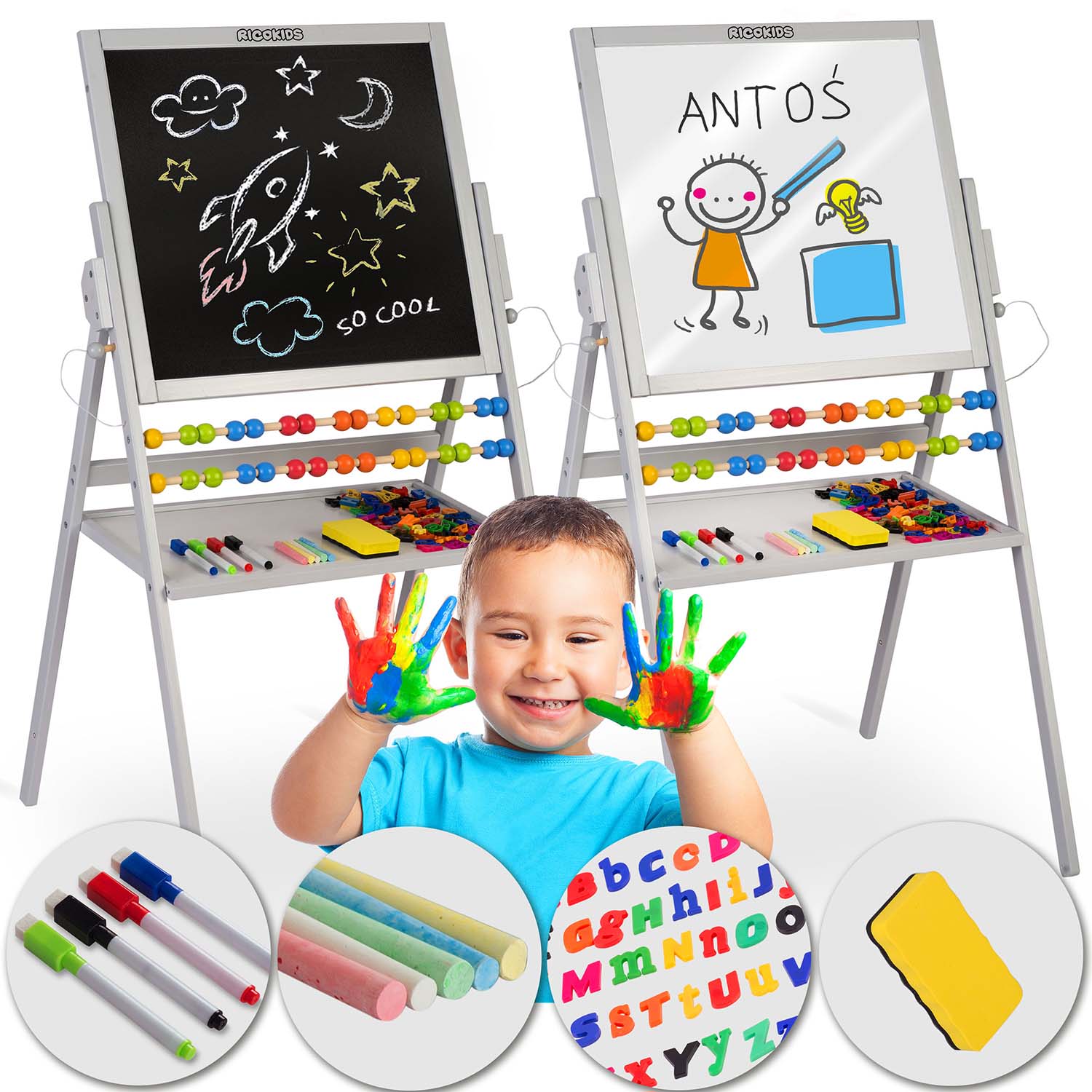 Ricokids magnetinė kreidinė sukimo plokštė - pilka