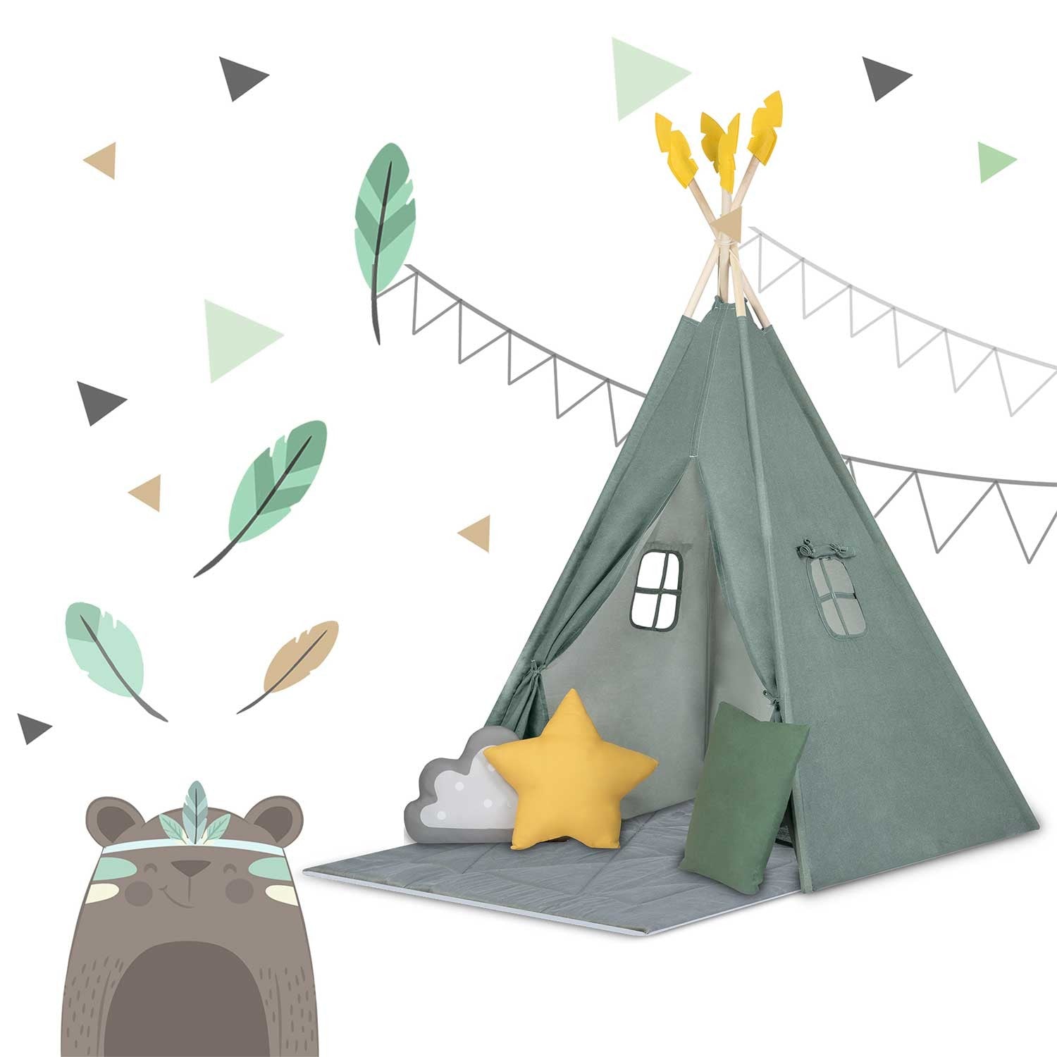 Tipi stovykla vaikams NK-406 Nukido - žalia