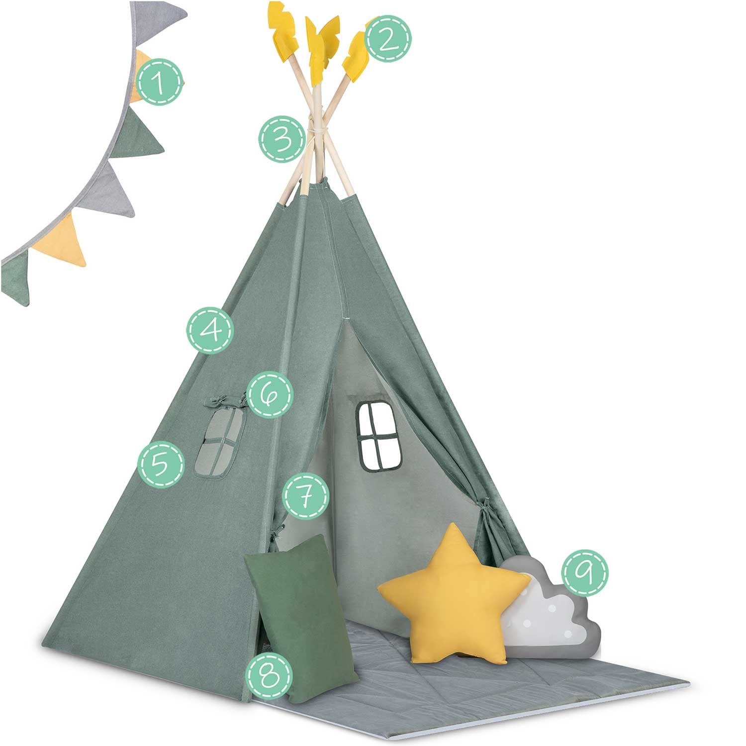 Tipi stovykla vaikams NK-406 Nukido - žalia