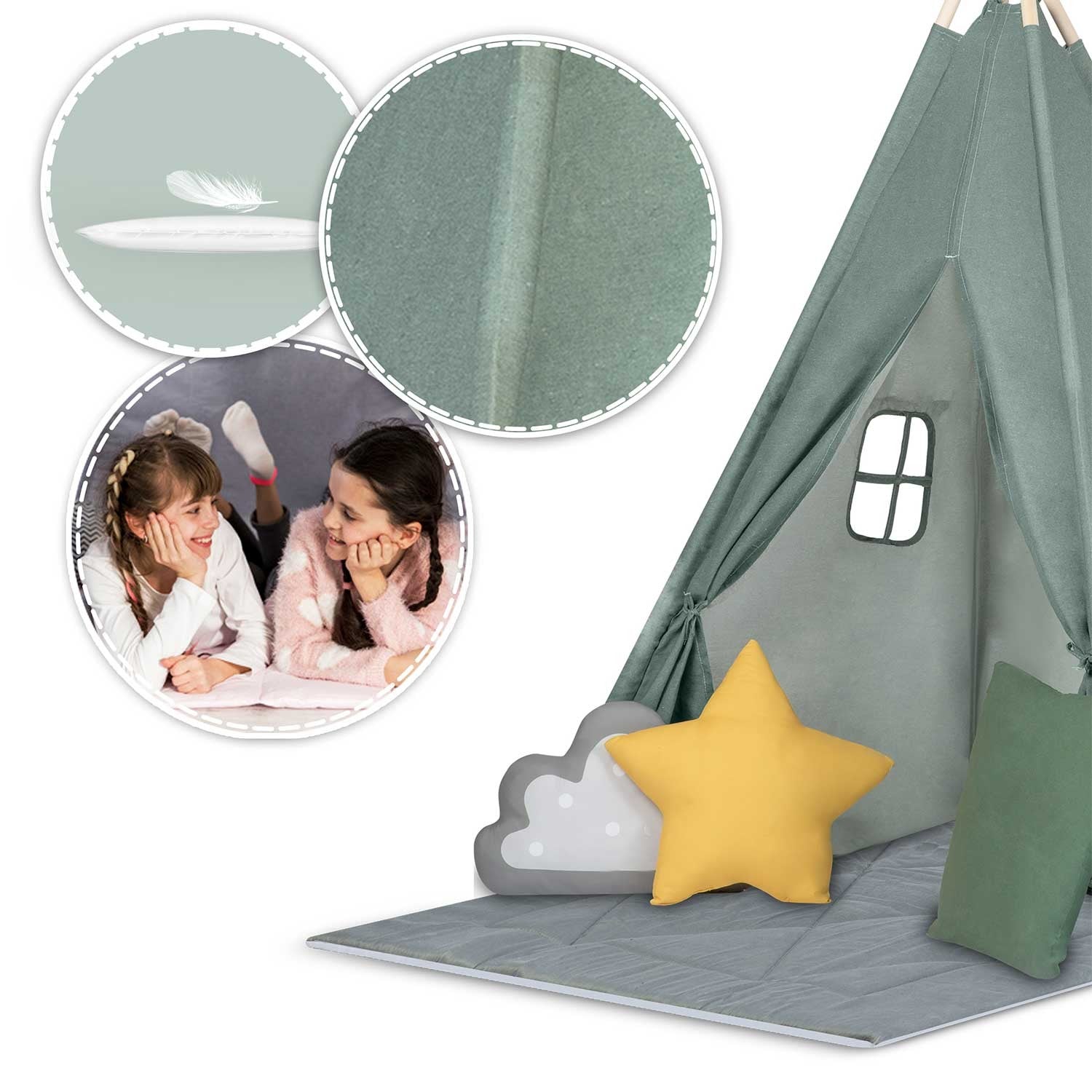 Tipi stovykla vaikams NK-406 Nukido - žalia