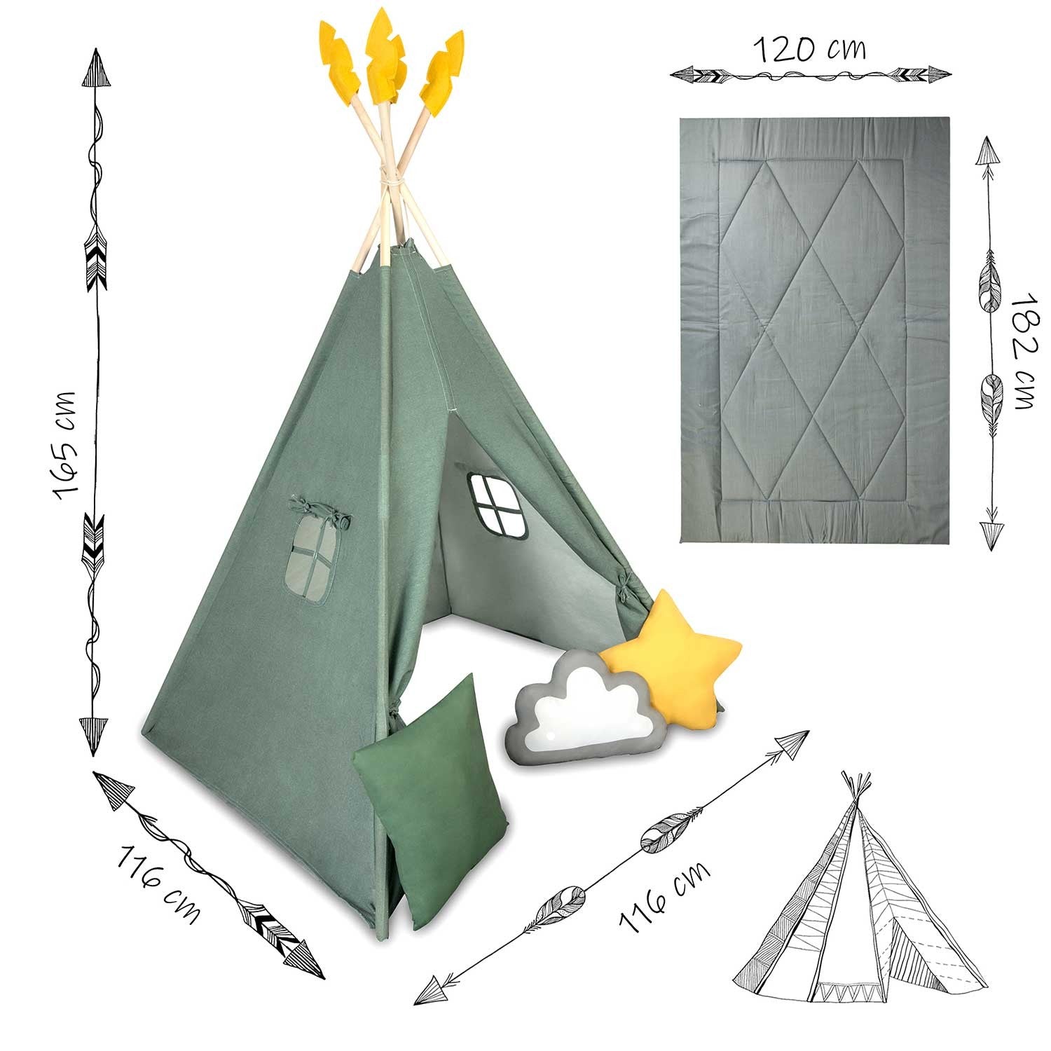 Tipi stovykla vaikams NK-406 Nukido - žalia