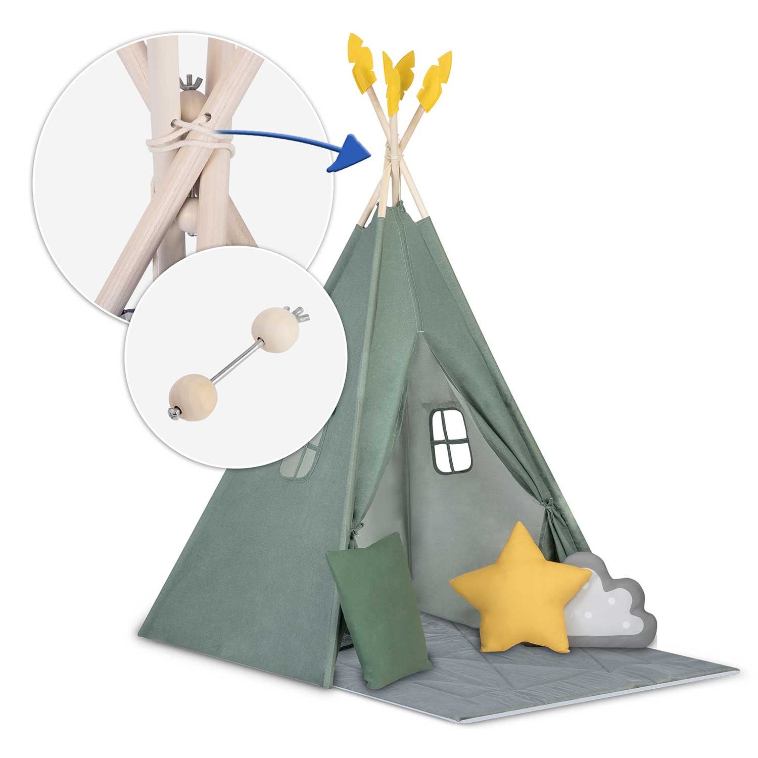 Tipi stovykla vaikams NK-406 Nukido - žalia