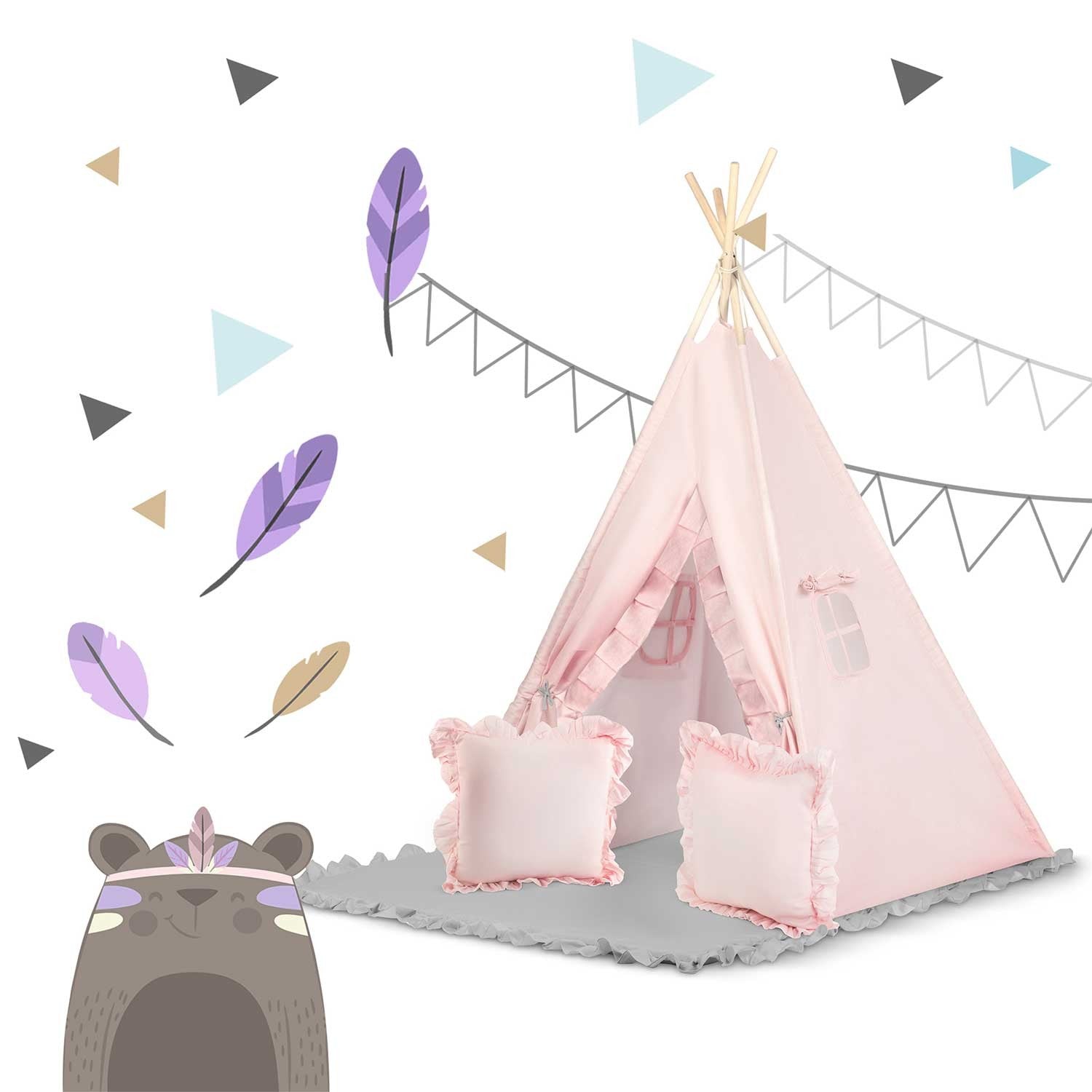 Tipi stovykla vaikams NK-406 Nukido - šviesiai rožinė