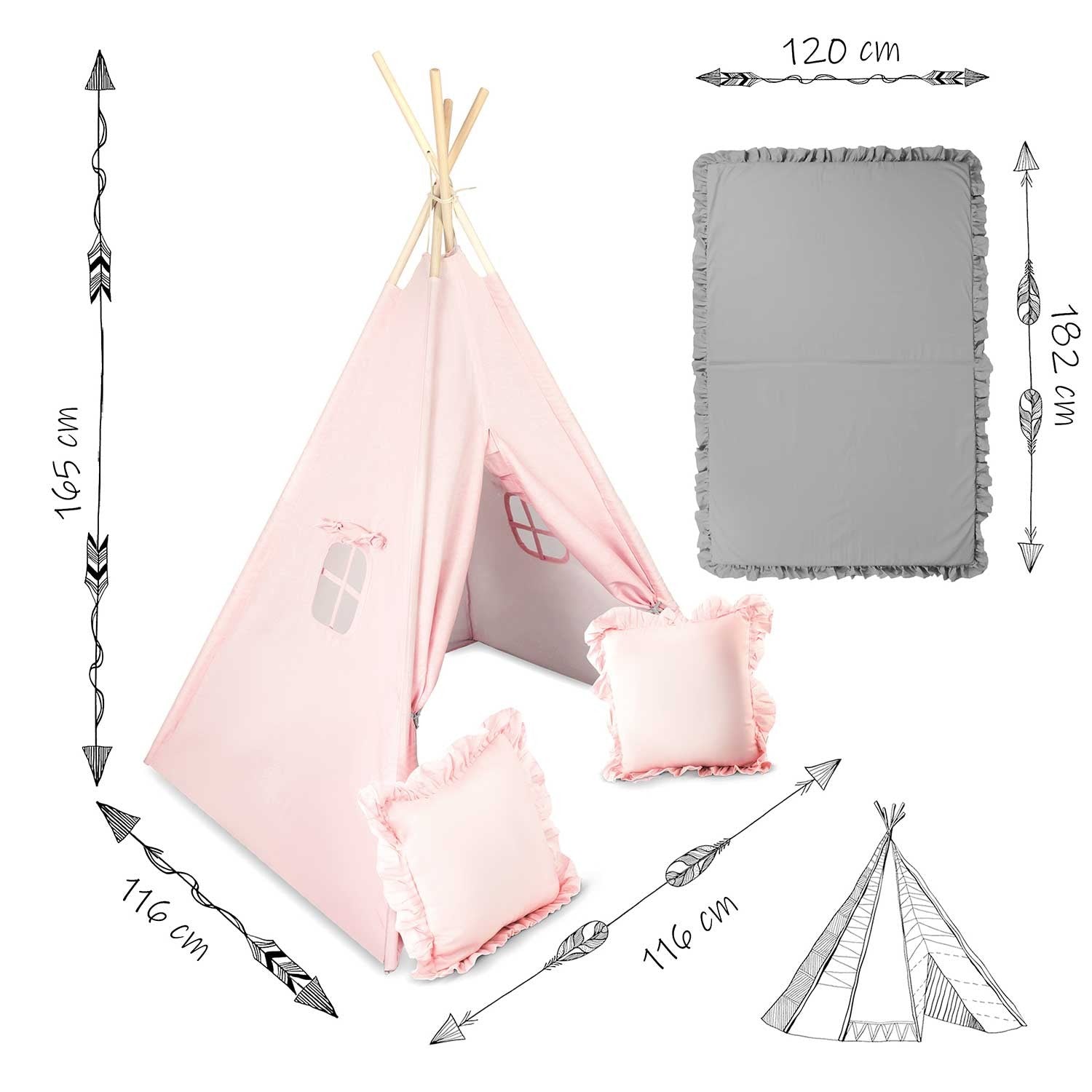 Tipi stovykla vaikams NK-406 Nukido - šviesiai rožinė