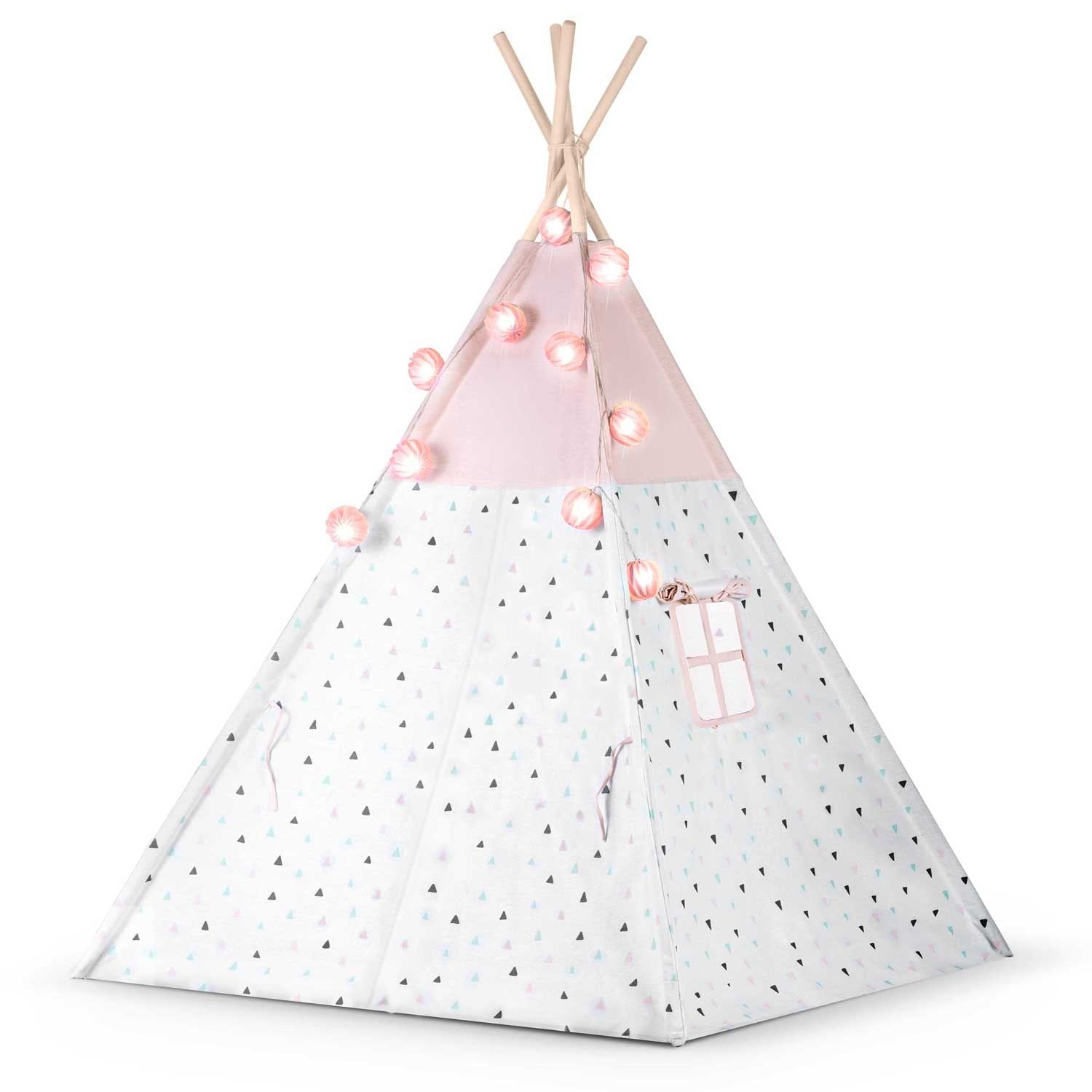 Vaikų tipi palapinė su girliande ir Nukido šviesomis - rožinė