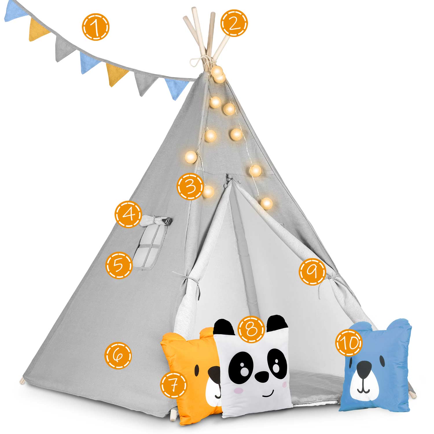 Tipi stovykla vaikams su Nukido šviesomis - pilka