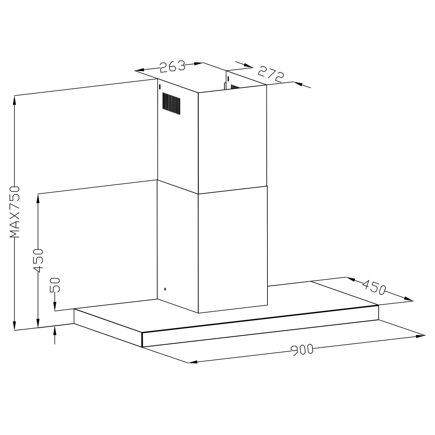 90 cm Inox Berdsen BE-90S virtuvės dangtelis
