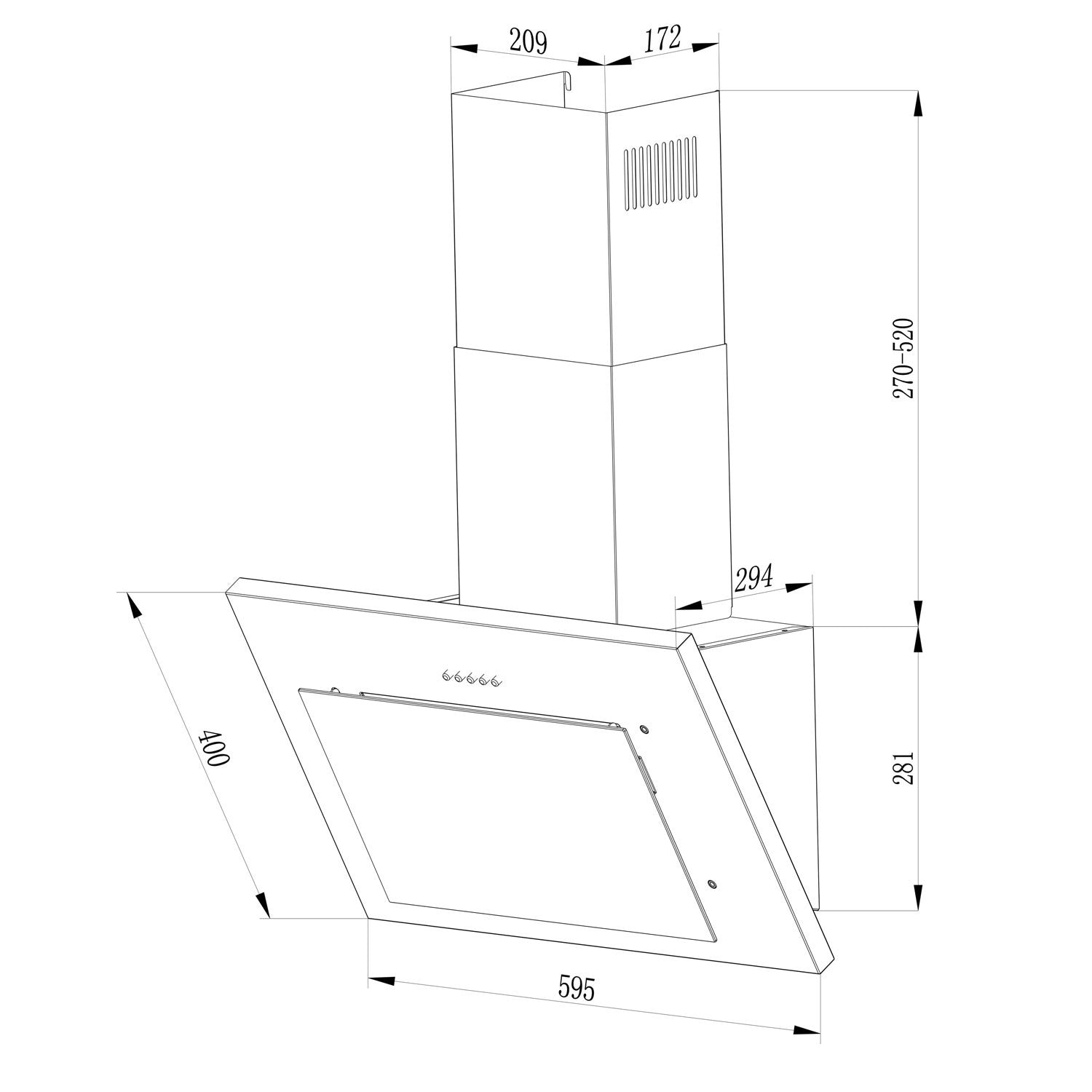 Virtuvės kamino dangtelis 60 cm Berdsen BT-215 juodas