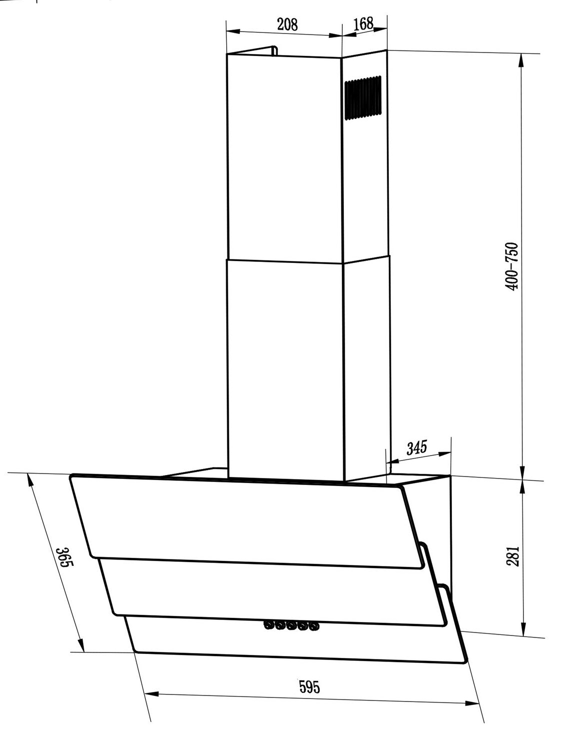 Virtuvės kamino dangtelis 60 cm Berdsen BT-212 juodas