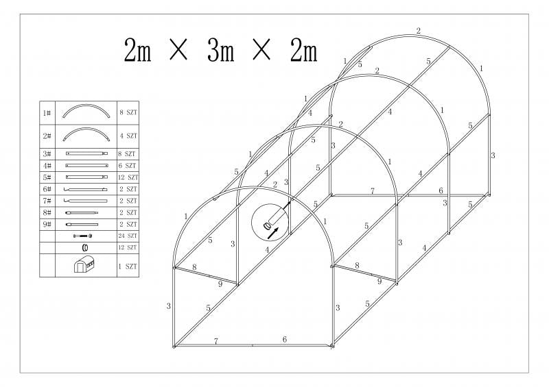 6 m2 (2x3 m) arkinio plastiko plėvelės šiltnamis