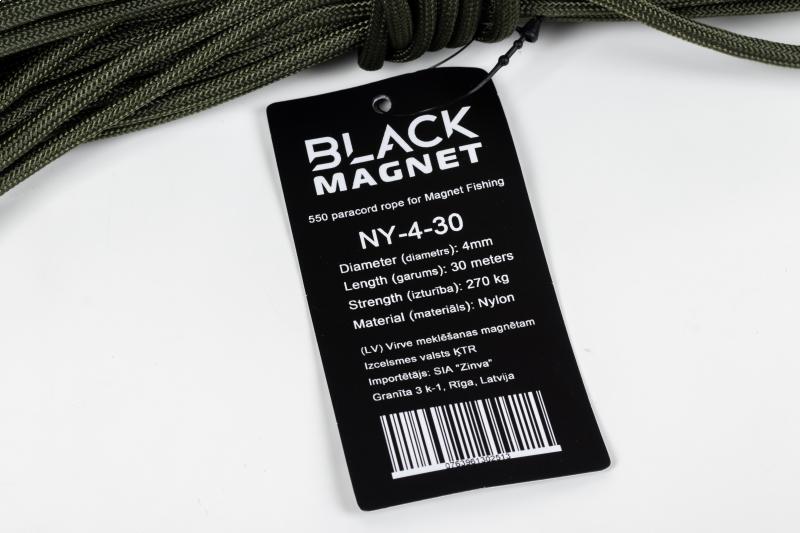 4 mm paracord virva paieškos magnetui juodai magnetui