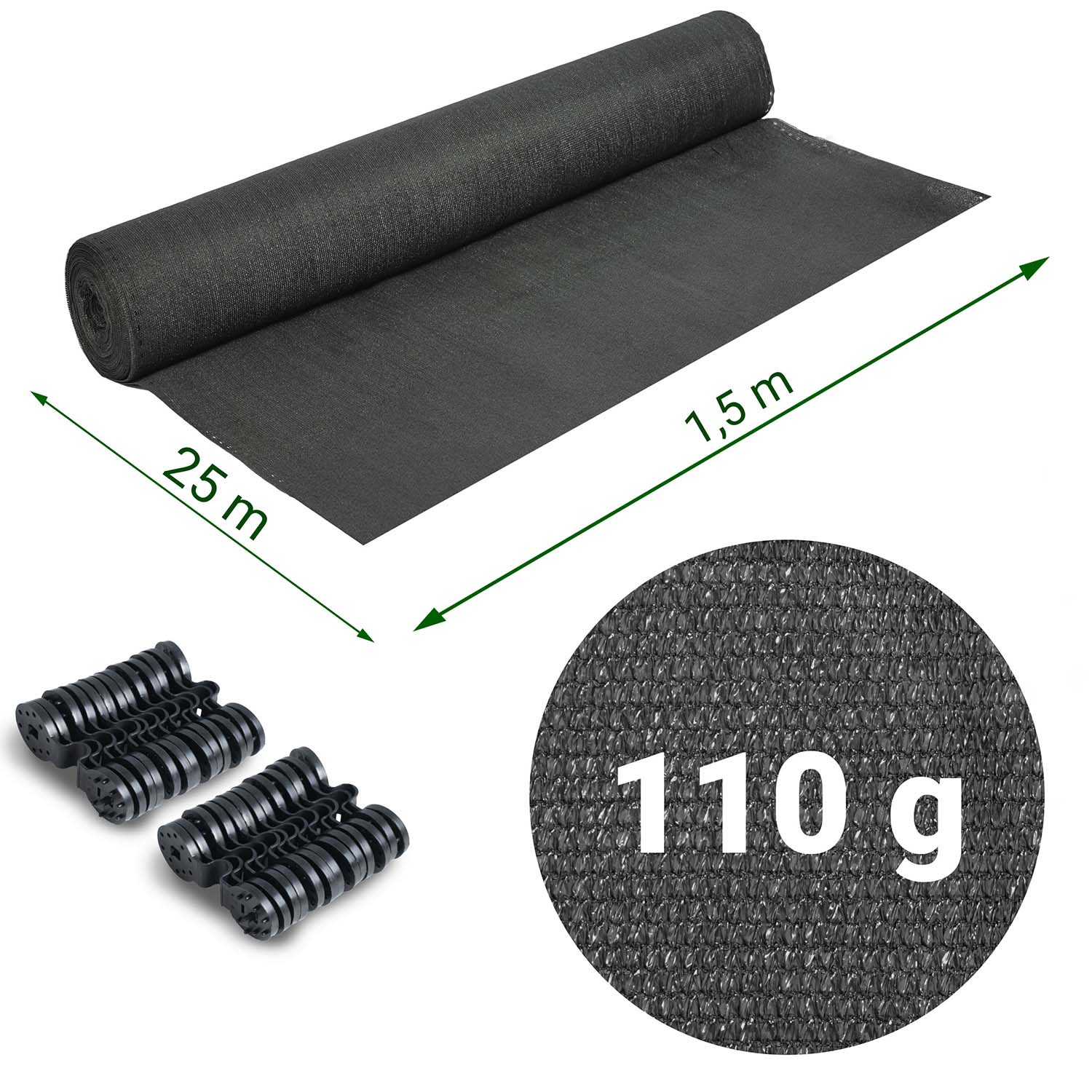 1,5x25 m 110 g/m2 + 50 pilkojo juostos