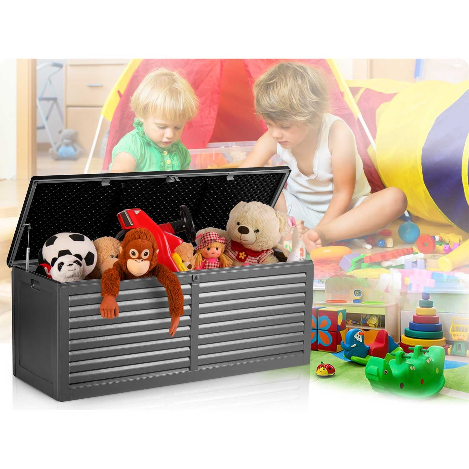 Sodo dėžutė 143 x 57 x 53,5 cm 390 litrų juodai pilka