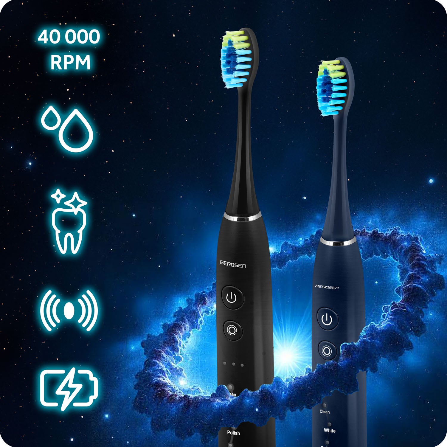 Soninis dantų šepetėlis, komplektas, 2 vienetai Berdsen Galaxy Duo