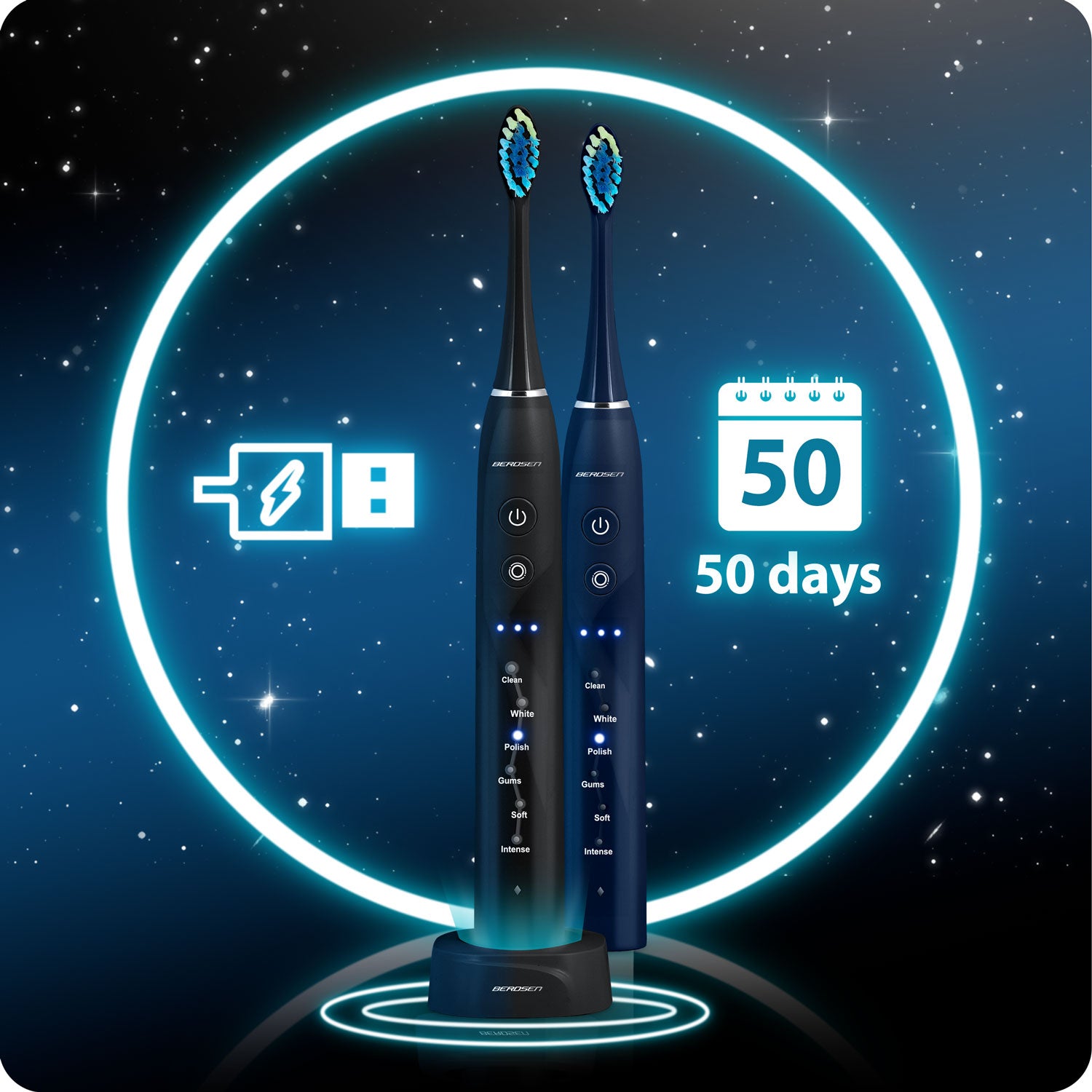 Soninis dantų šepetėlis, komplektas, 2 vienetai Berdsen Galaxy Duo