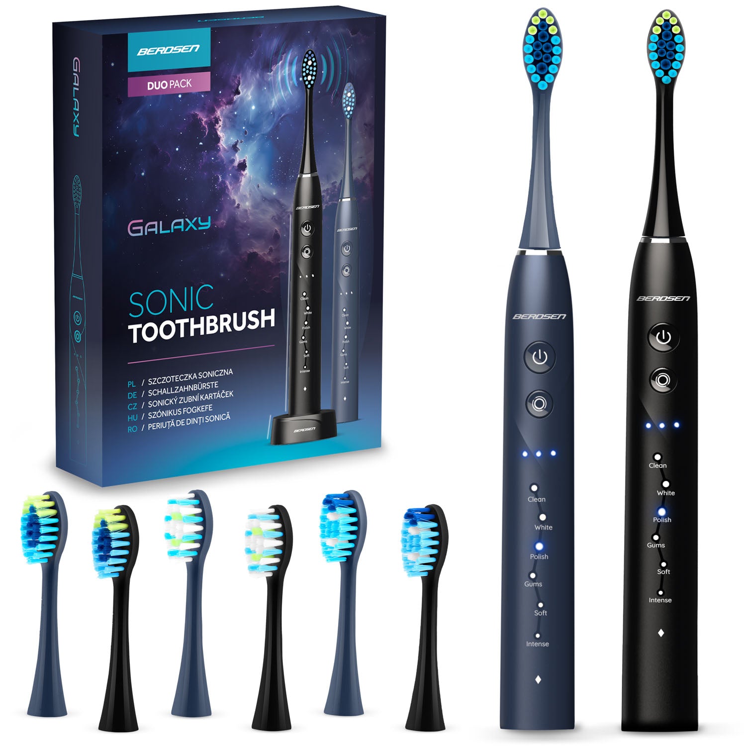 Soninis dantų šepetėlis, komplektas, 2 vienetai Berdsen Galaxy Duo