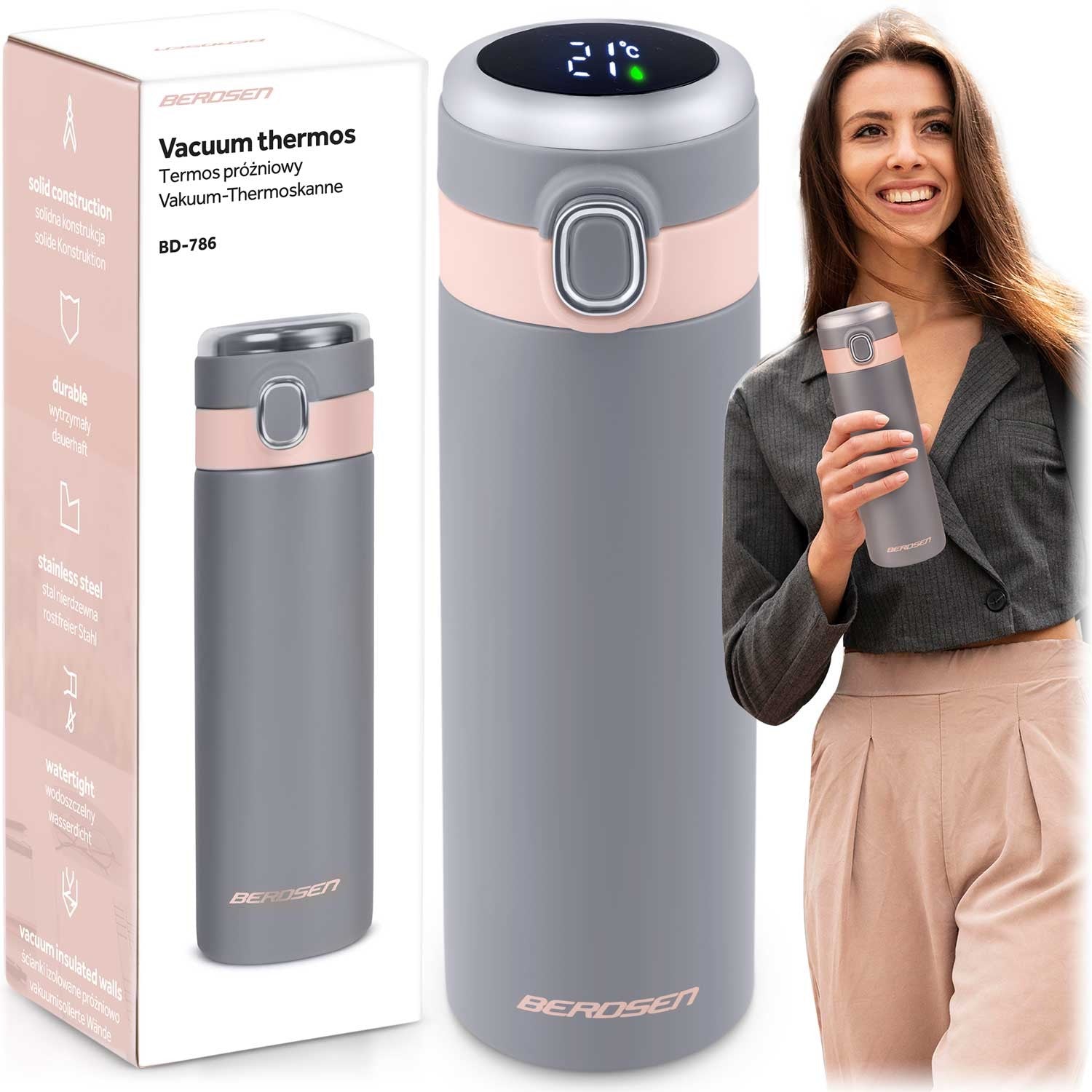 Vacuum thermos 450 ml BD-786 pilkas