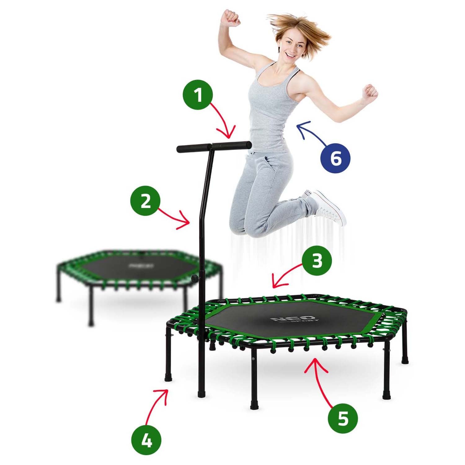 Fitness Batutas Su 127 Cm Neo-Sport Rankena - Šešiakampis Žalias