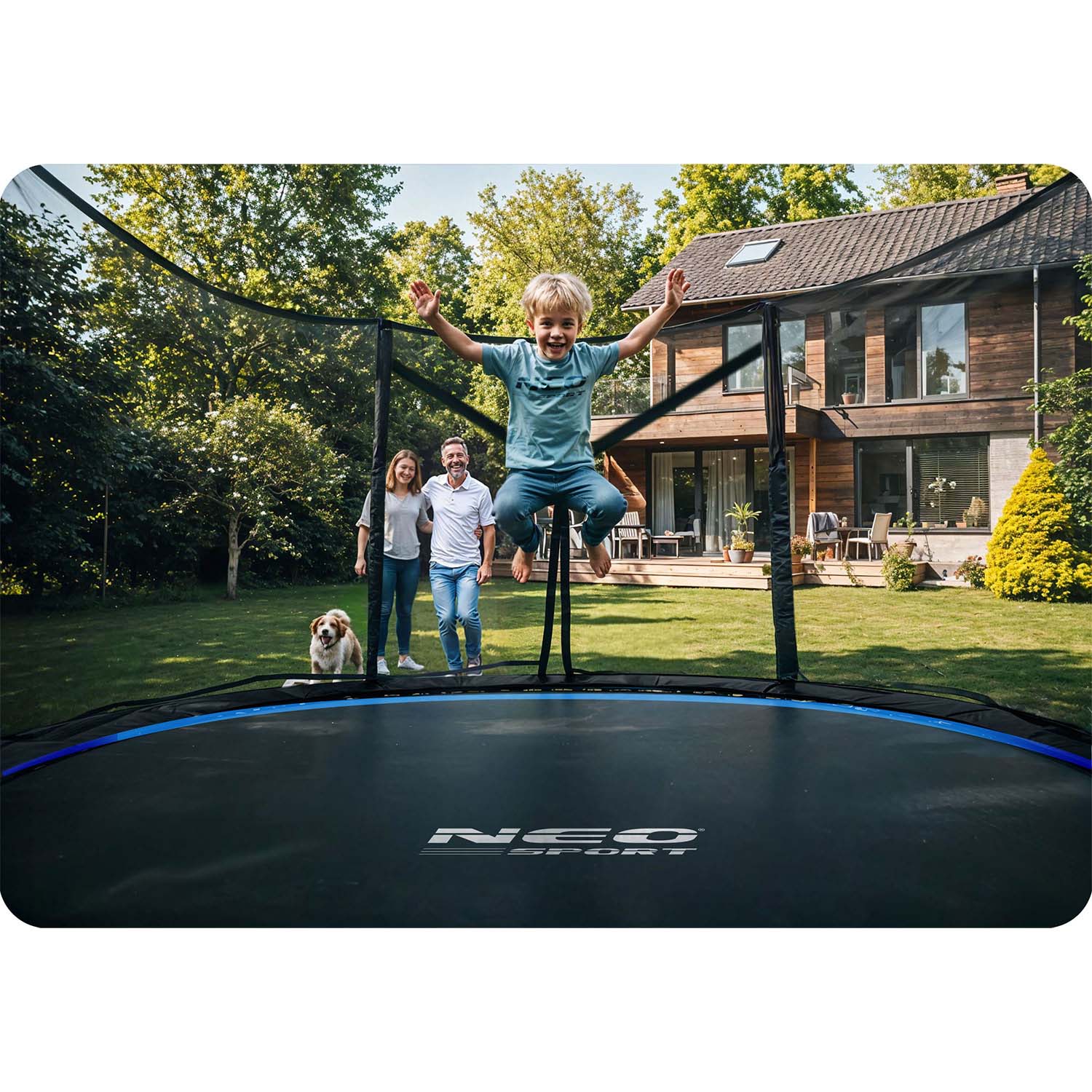 10ft/312cm sodinis batutas su išoriniu tinkleliu ir Neo-Sport laiptais
