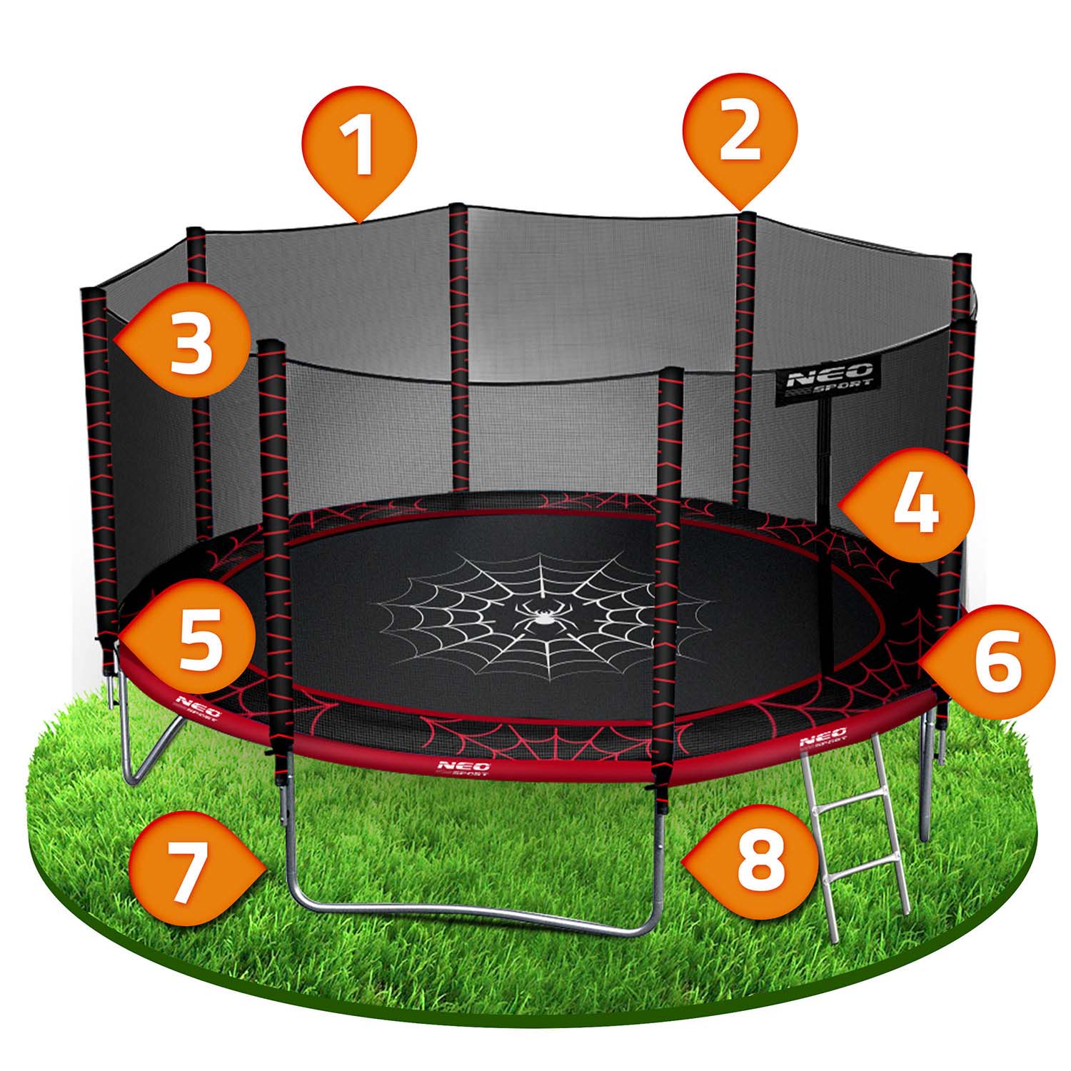 13ft/404cm sodinis batutas su išorine tinklele ir Neo-Sport laiptais