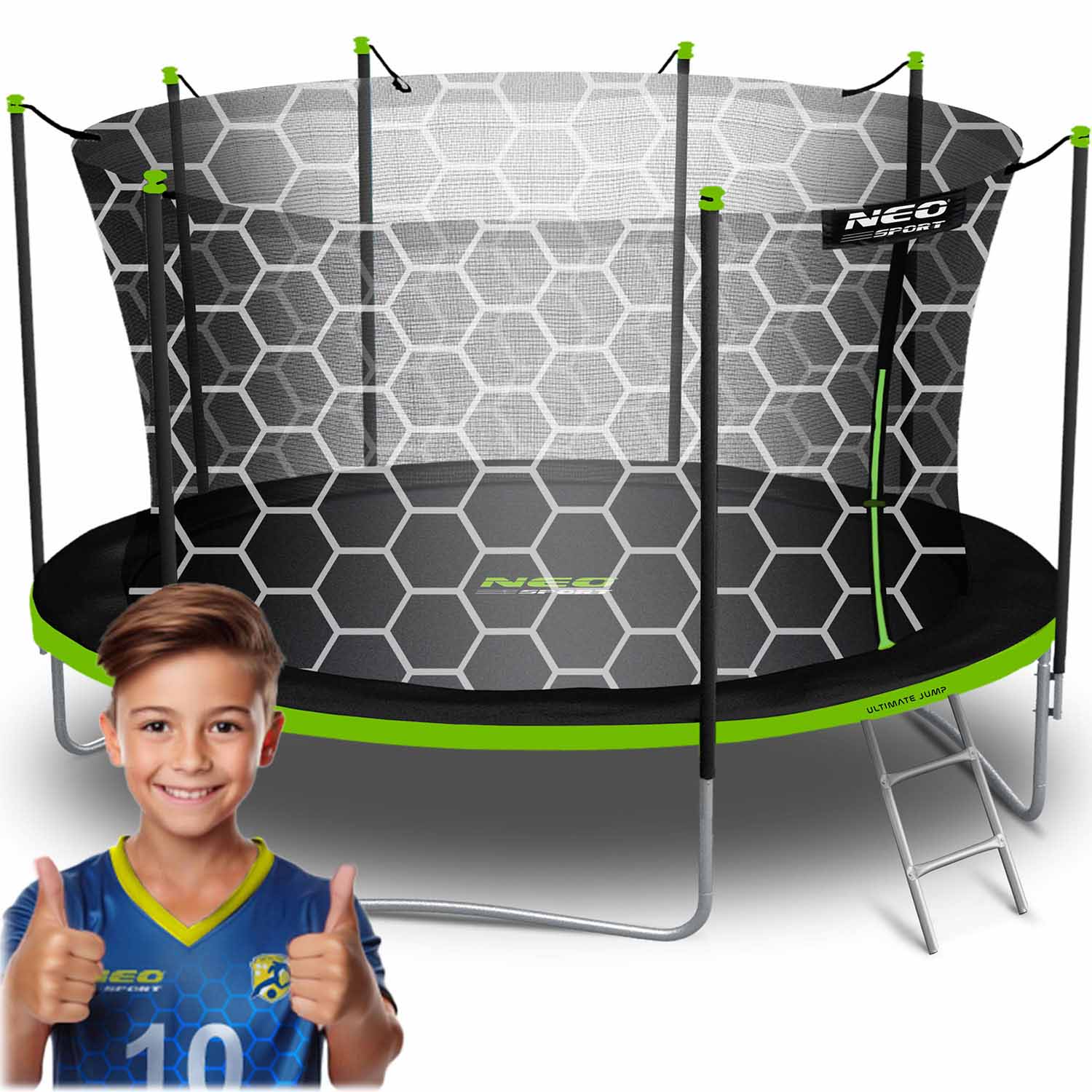 15ft/465cm sodo trampolinas su vidiniu tinkleliu ir Neo-Sport laiptais