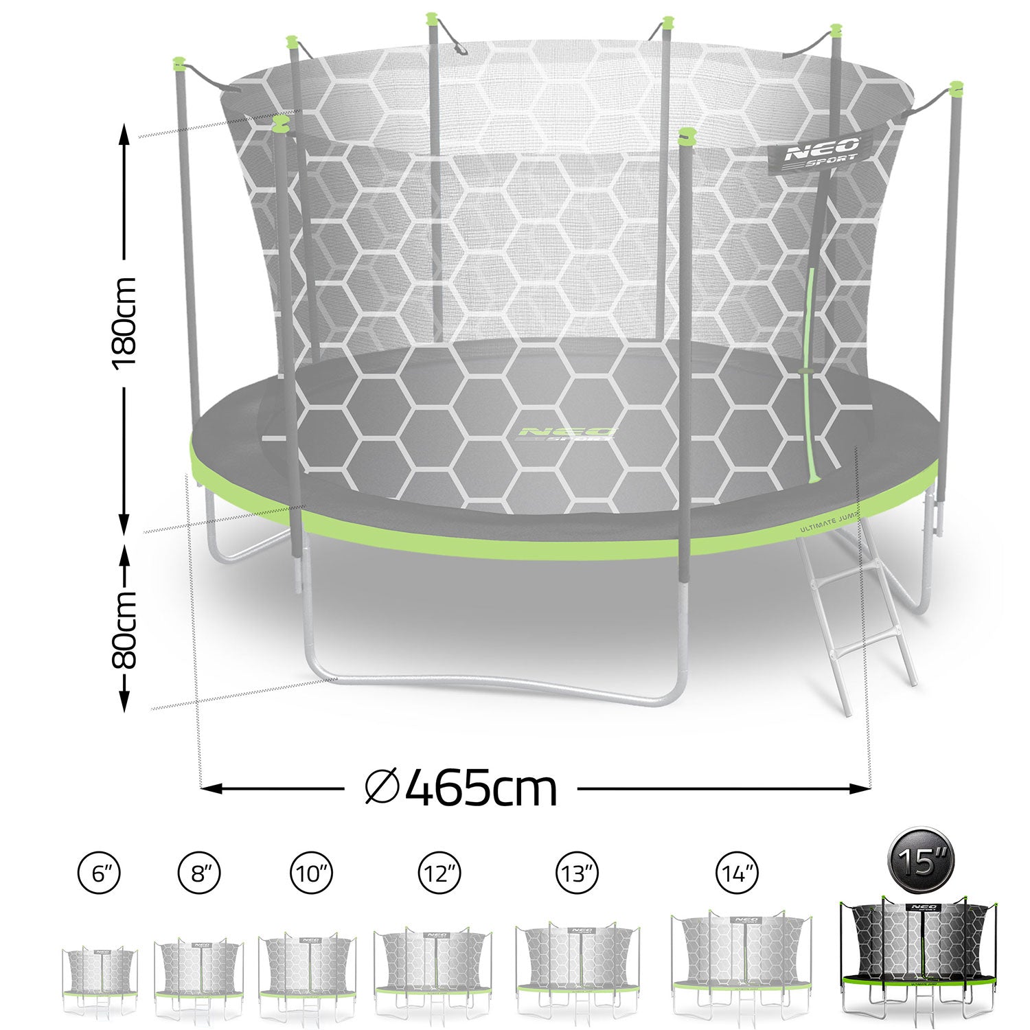 15ft/465cm sodo trampolinas su vidiniu tinkleliu ir Neo-Sport laiptais
