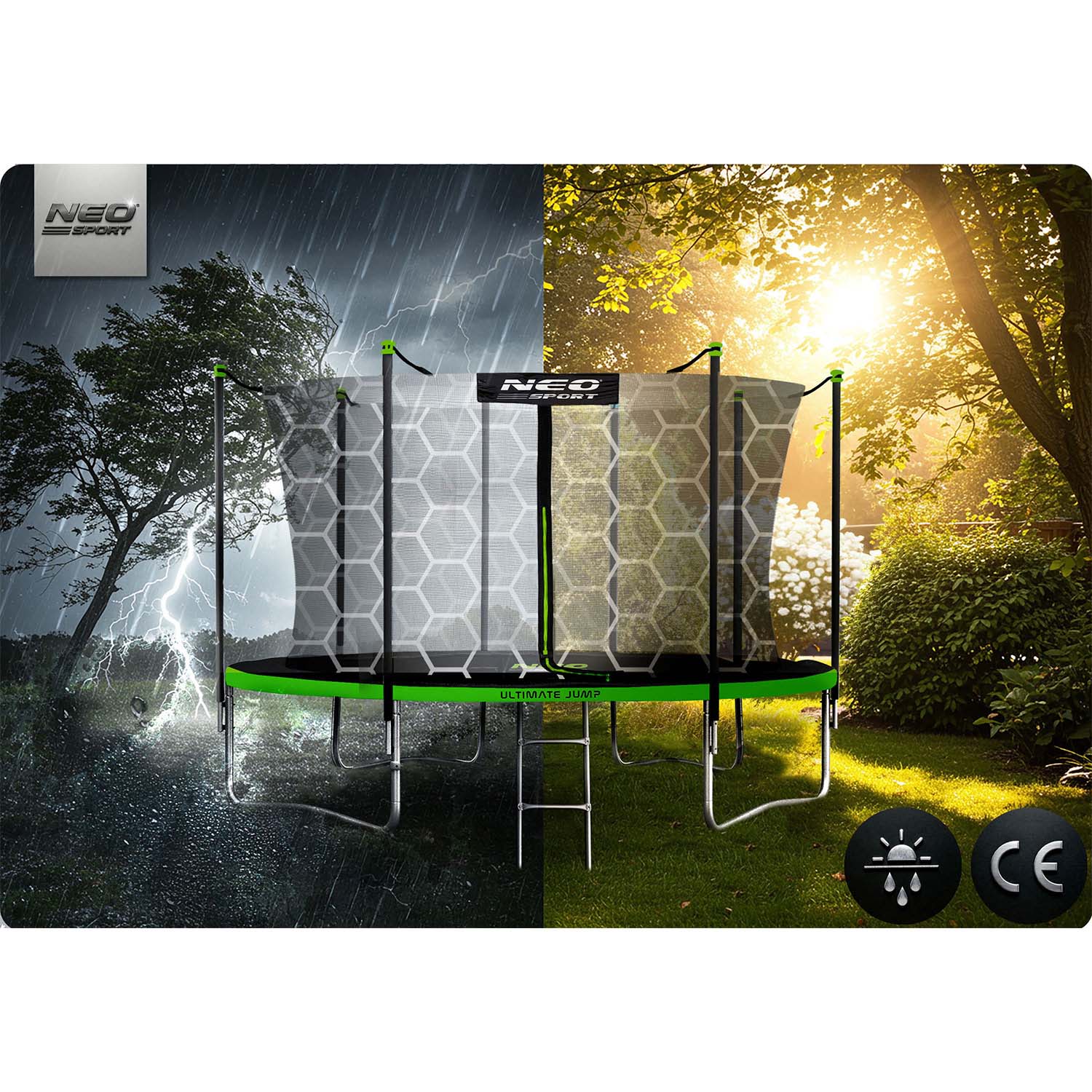 15ft/465cm sodo trampolinas su vidiniu tinkleliu ir Neo-Sport laiptais
