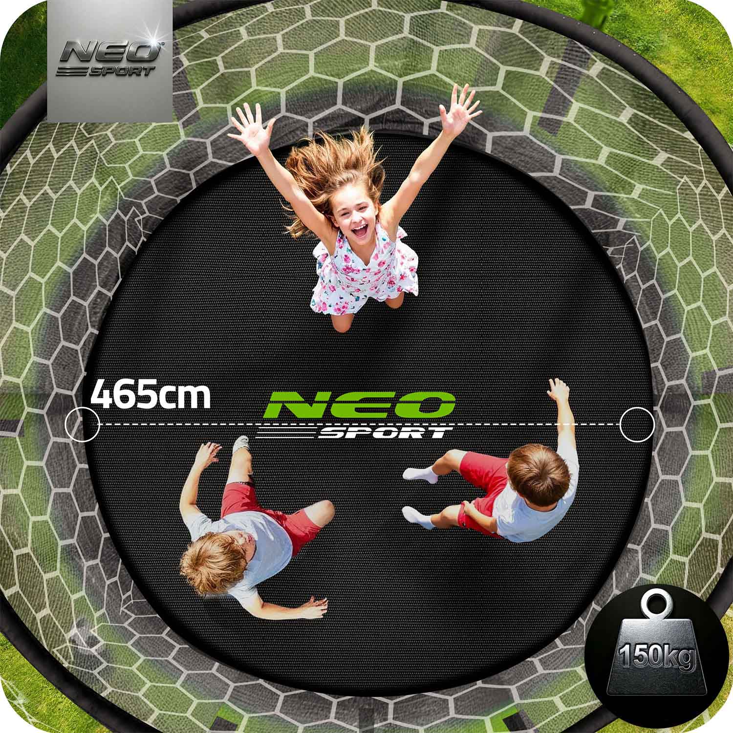 15ft/465cm sodo trampolinas su vidiniu tinkleliu ir Neo-Sport laiptais