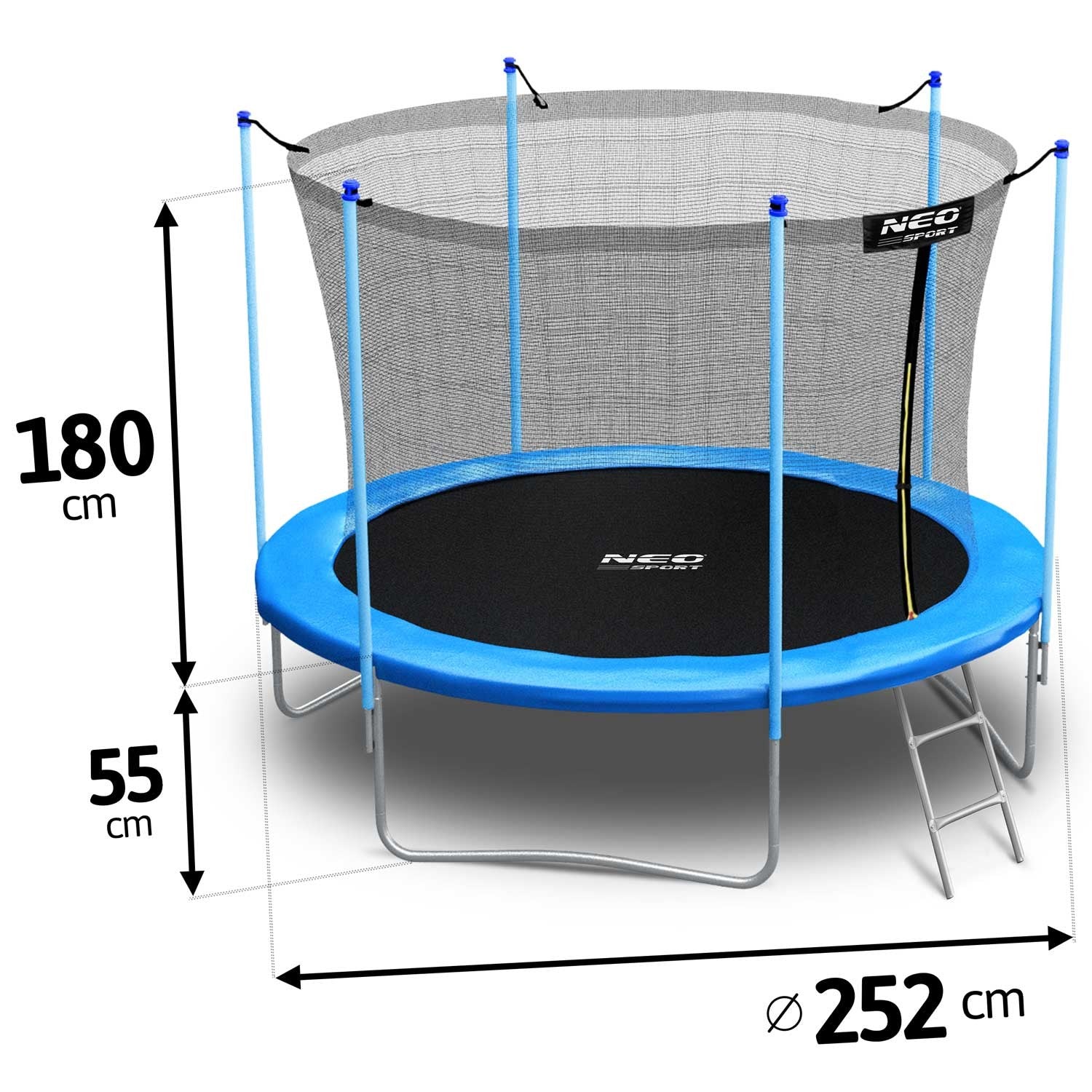 8ft/252cm sodo batutas su vidine tinkle ir Neo-Sport laiptais