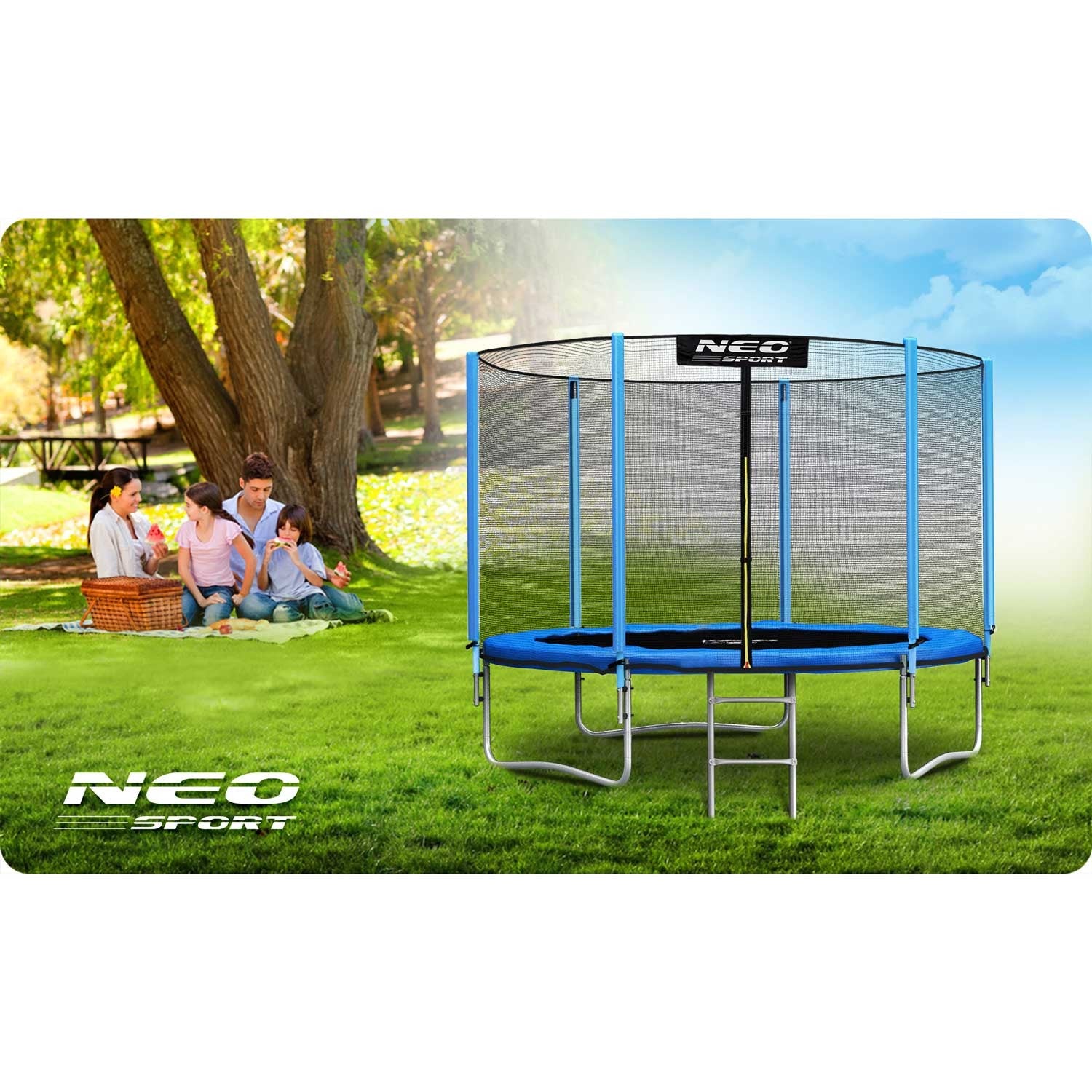 8ft/252cm sodo batutas su išorine tinkle ir Neo-Sport laiptais