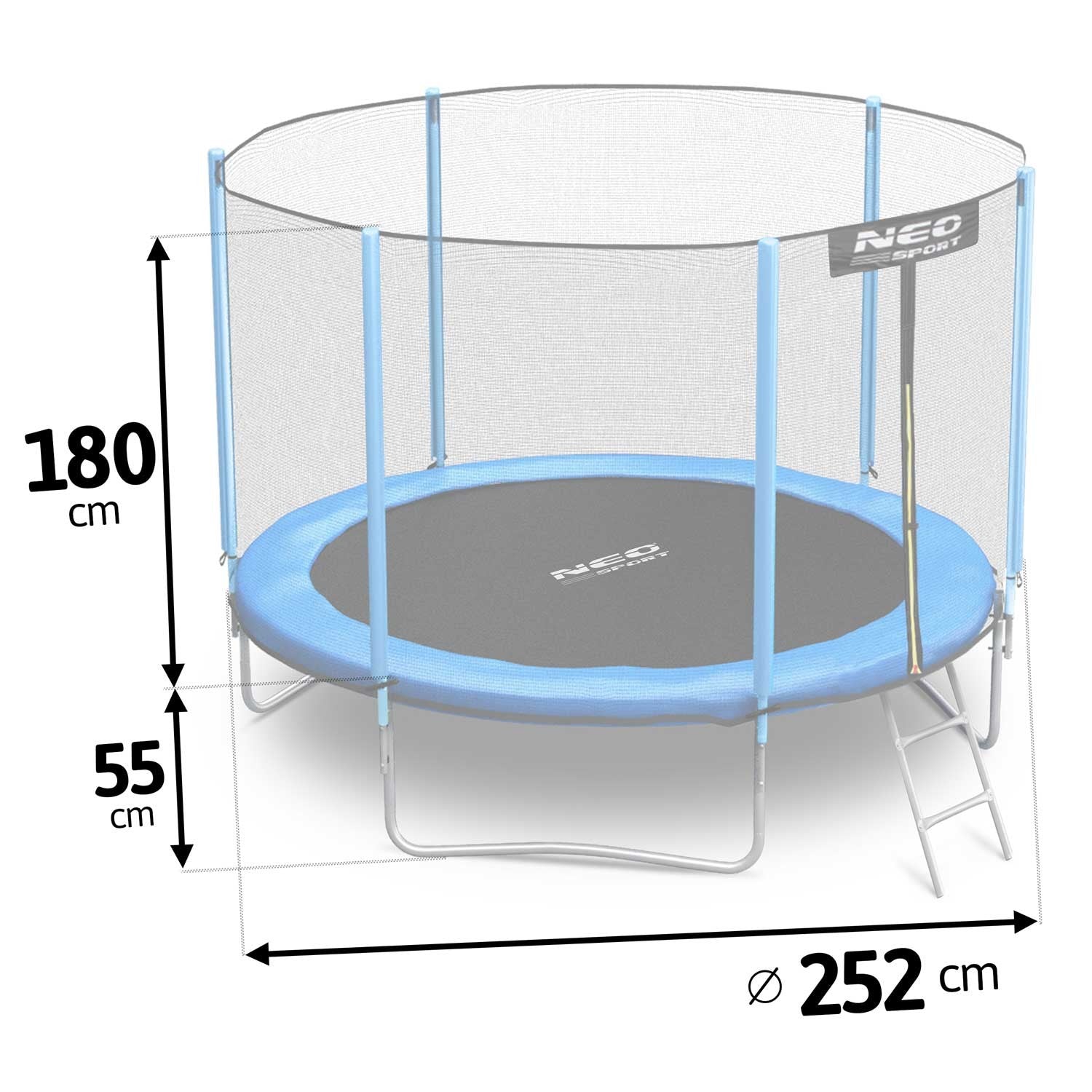 8ft/252cm sodo batutas su išorine tinkle ir Neo-Sport laiptais