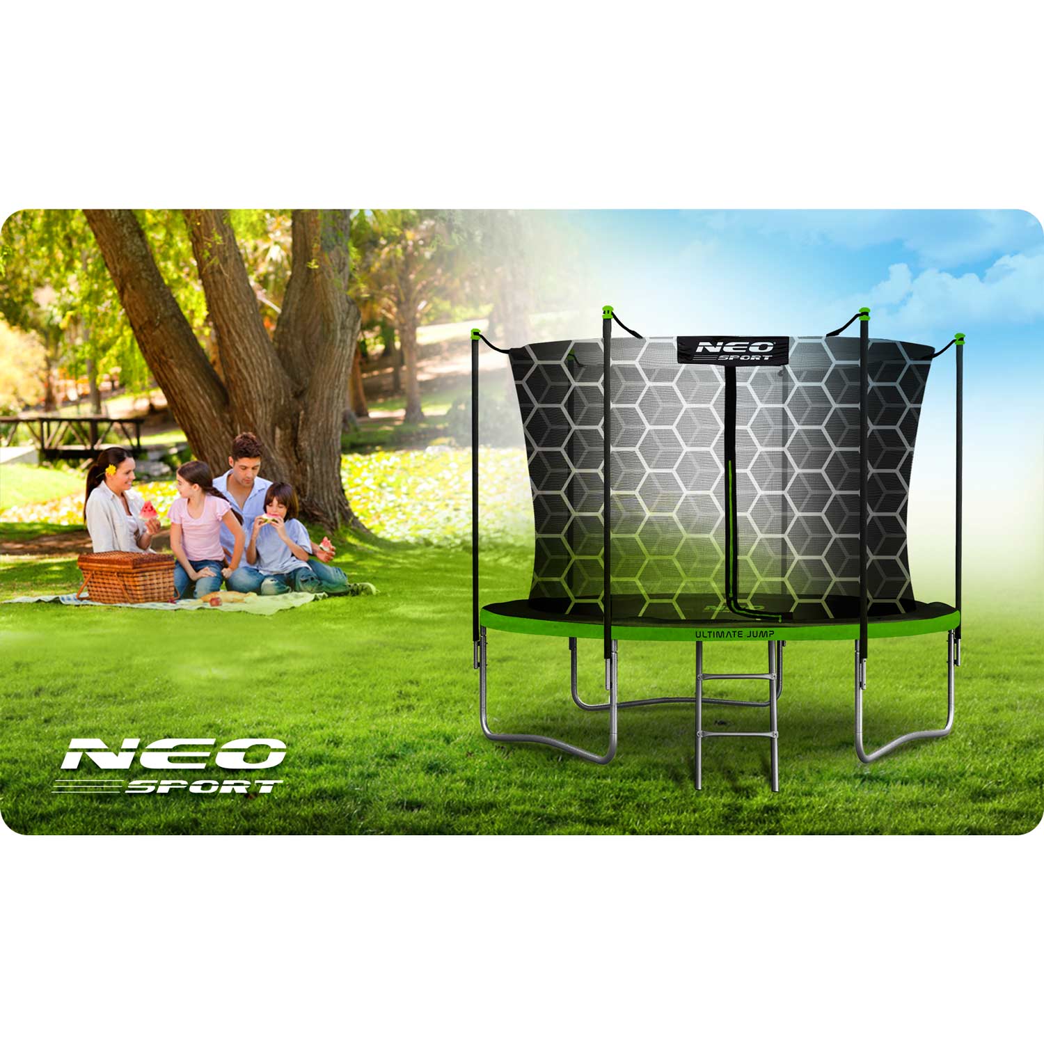 8ft/252cm sodo batutas su vidine tinkle ir Neo-Sport laiptais