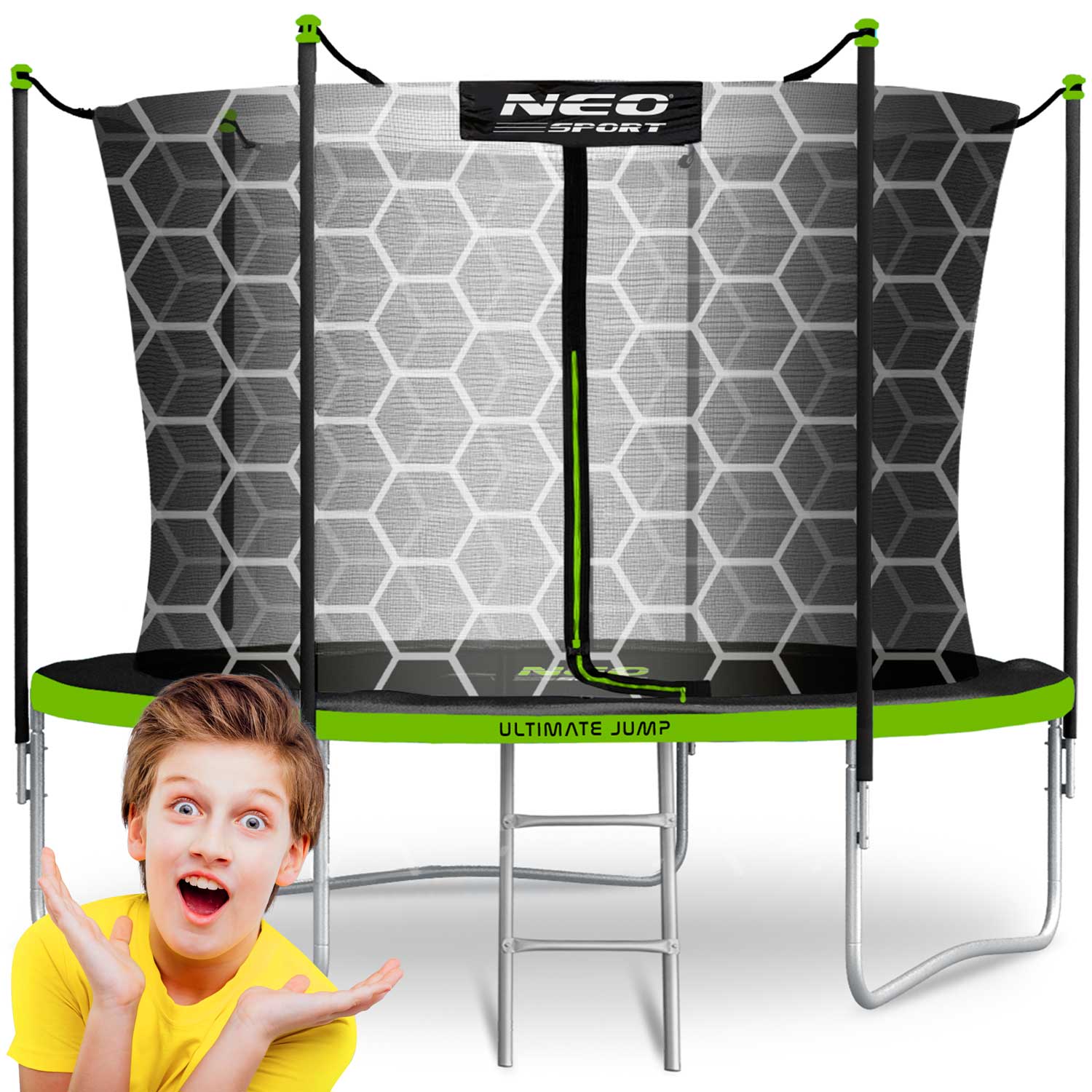 8ft/252cm sodo batutas su vidine tinkle ir Neo-Sport laiptais