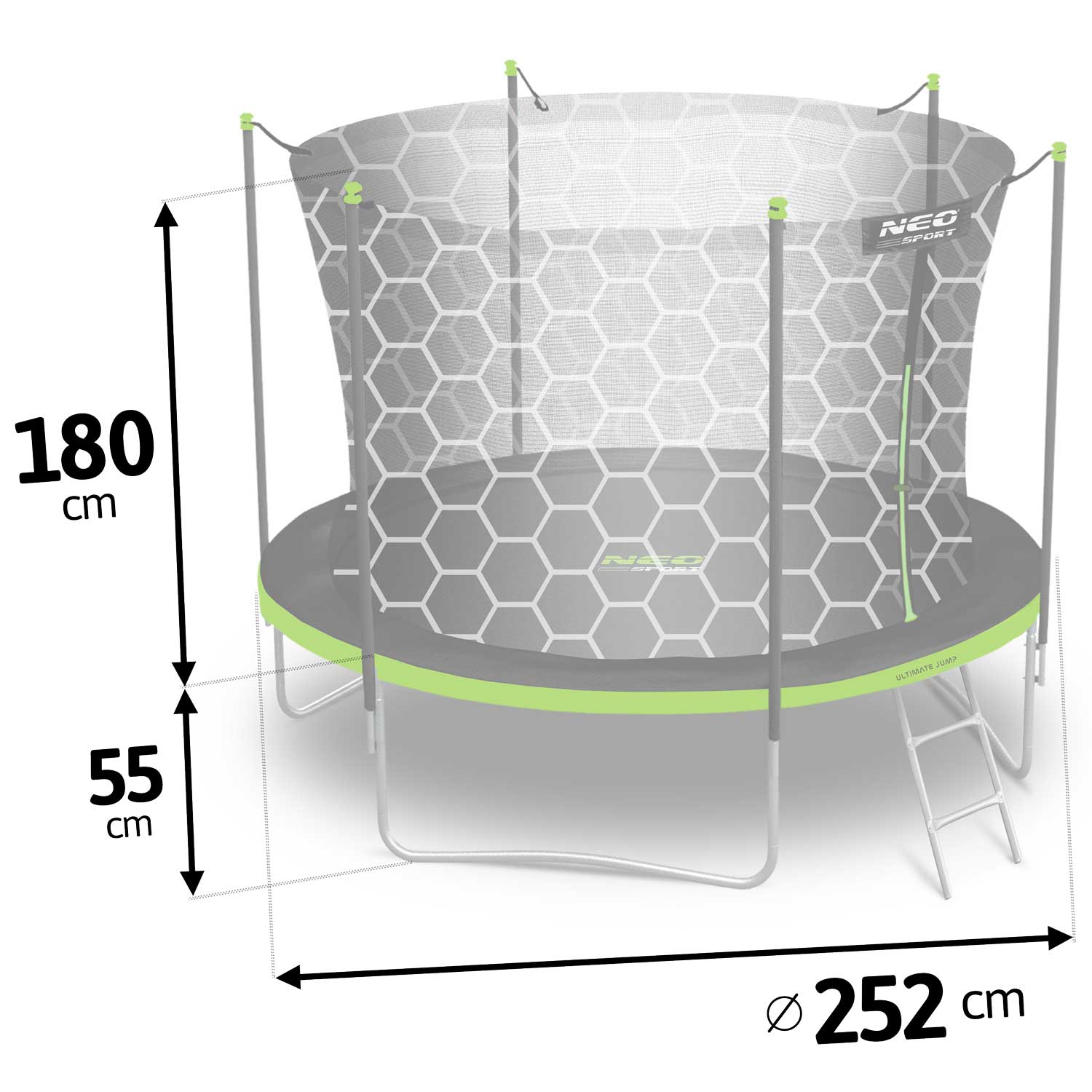 8ft/252cm sodo batutas su vidine tinkle ir Neo-Sport laiptais