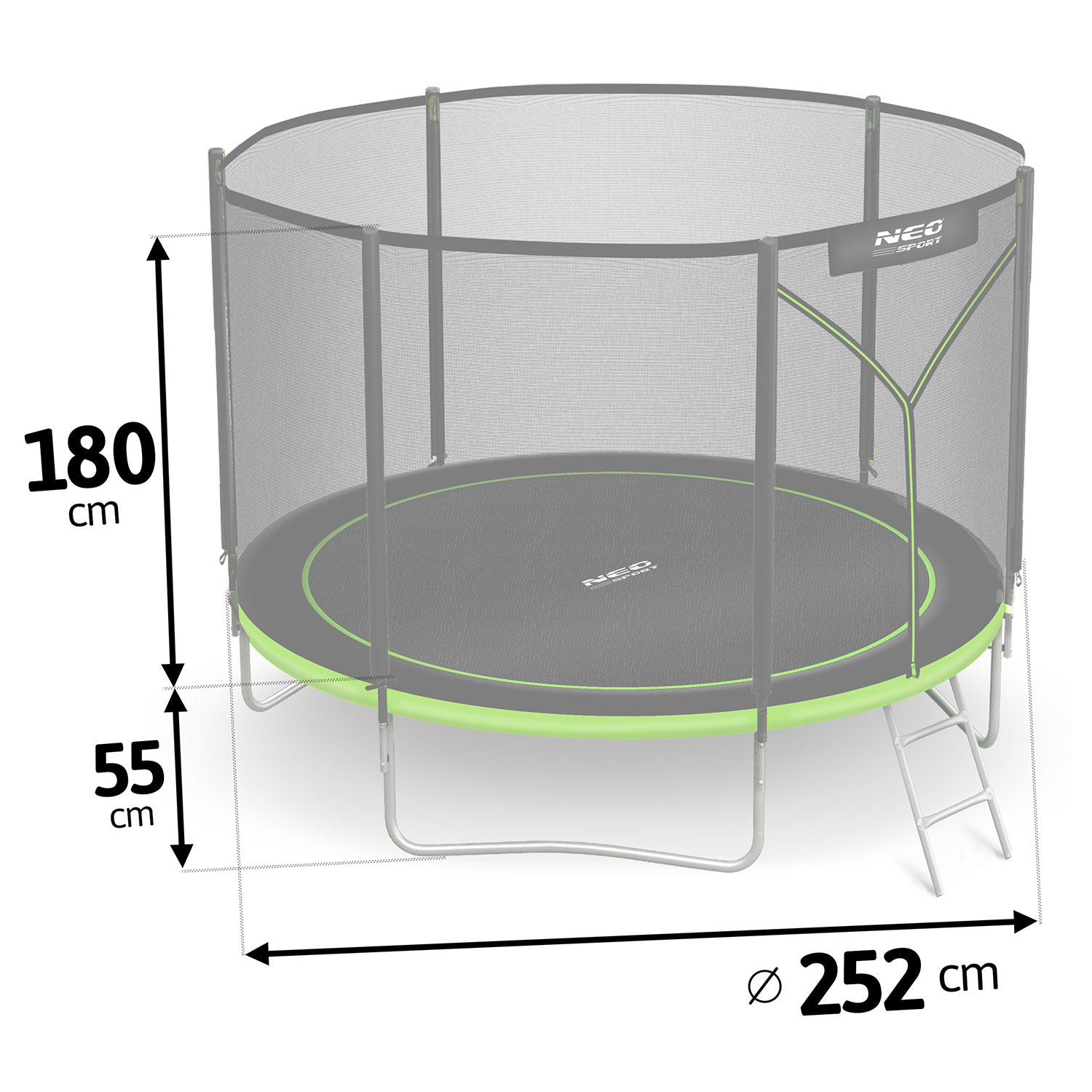 8ft/252cm sodo batutas su išorine tinkle ir Neo-Sport laiptais