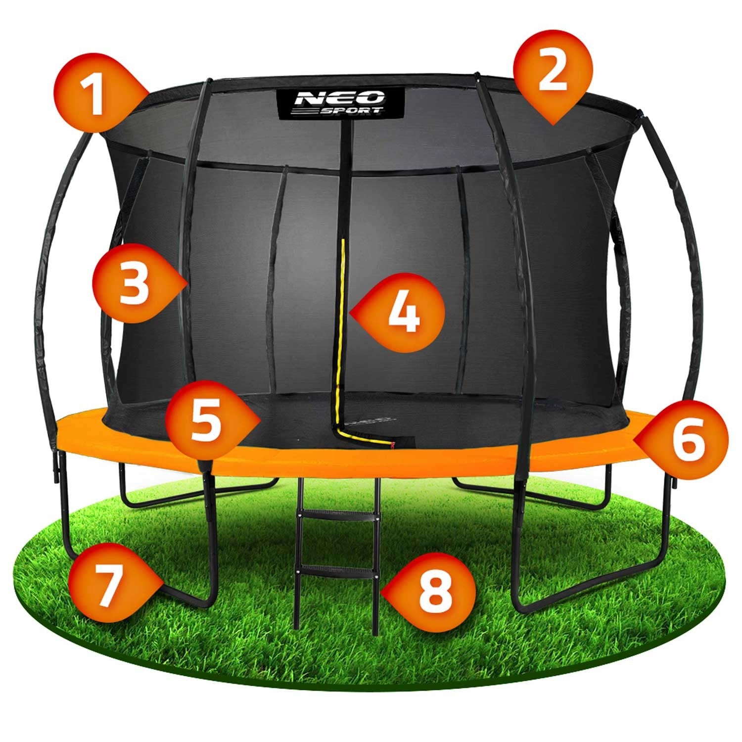12ft/374cm profiliuotas sodo batutas su Neo-Sport vidine tinkle